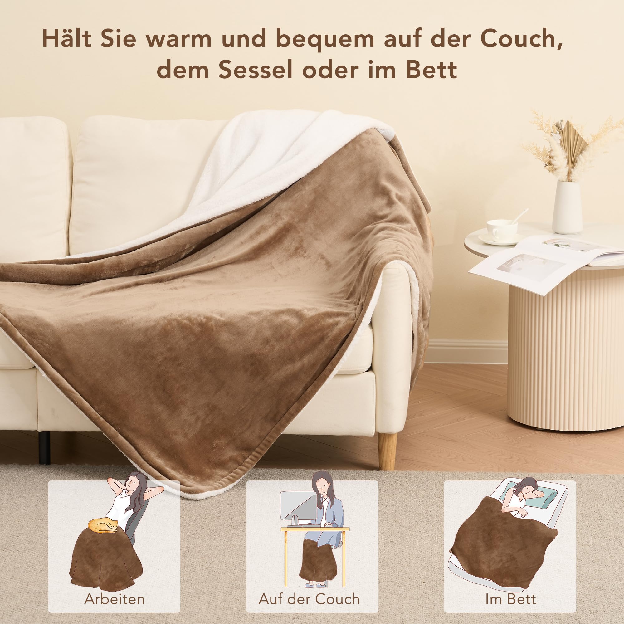 CURECURE Heizdecke Wärmedecke Heizdecke 130 * 180cm Beheizter uberwurf mit Abschaltautomatik Schneller Aufheiz Überhitzungsschutz 6 Temperaturstufen