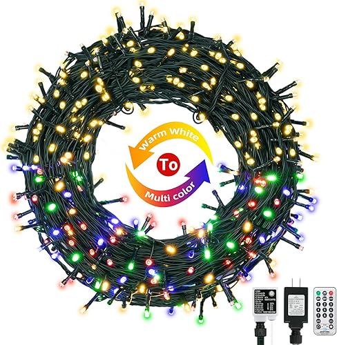 USOKYO Luces de árbol de Navidad 128 pies 360 luces LED de Navidad para exteriores con control remoto 11 modos blanco cálido y multicolor que