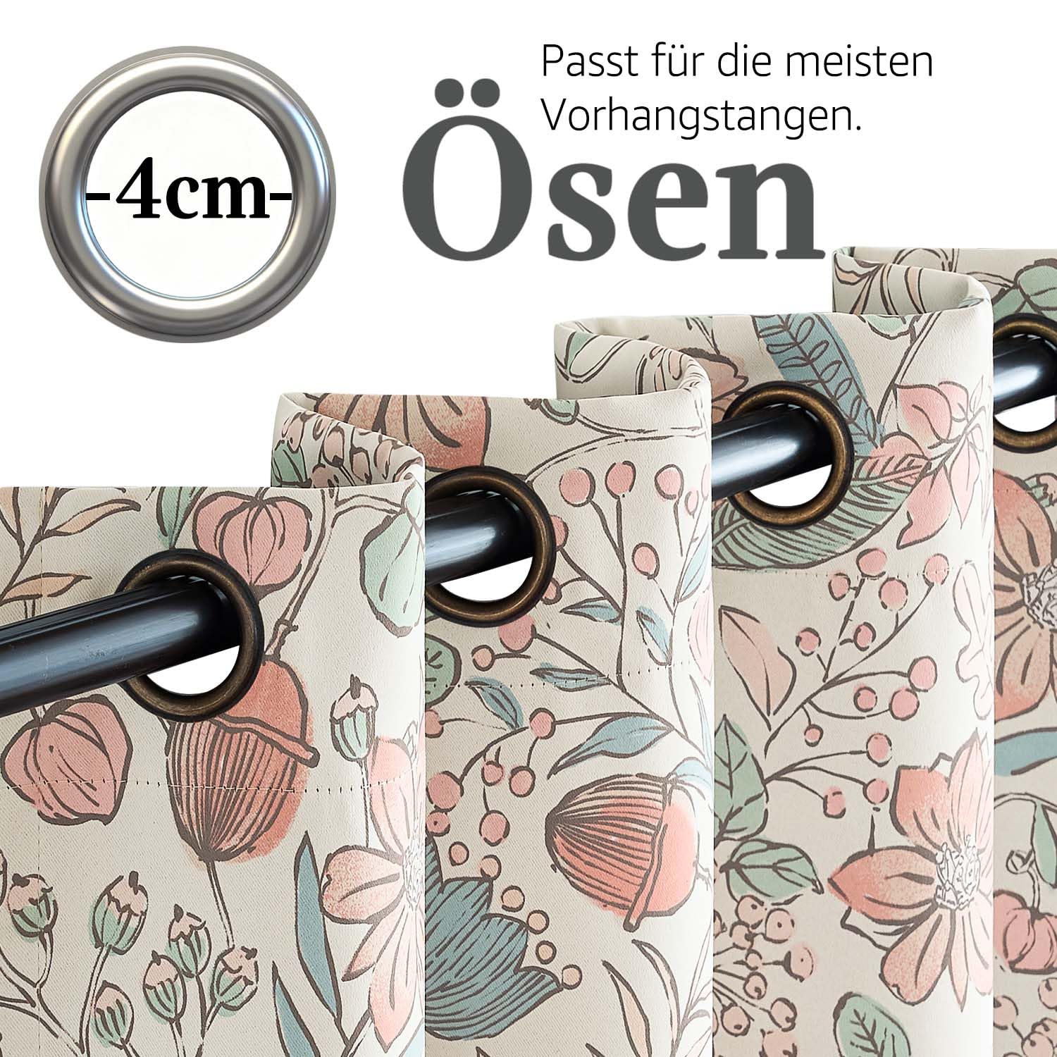 Vangao Tenda oscurante per camera da letto, soggiorno, finestra, floreale, rosa, verde, moderna, 132 x 260 cm, set di 2 tende in stile bohémien, opache, vintage, con occhielli