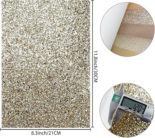 Miniatura 2 de 6 piezas 8x12 pulgadas 21cmx30cm Hojas de cuero de imitación mezclado serie de oro purpurina fina y gruesa textura metálica de Litchi tela de cuero