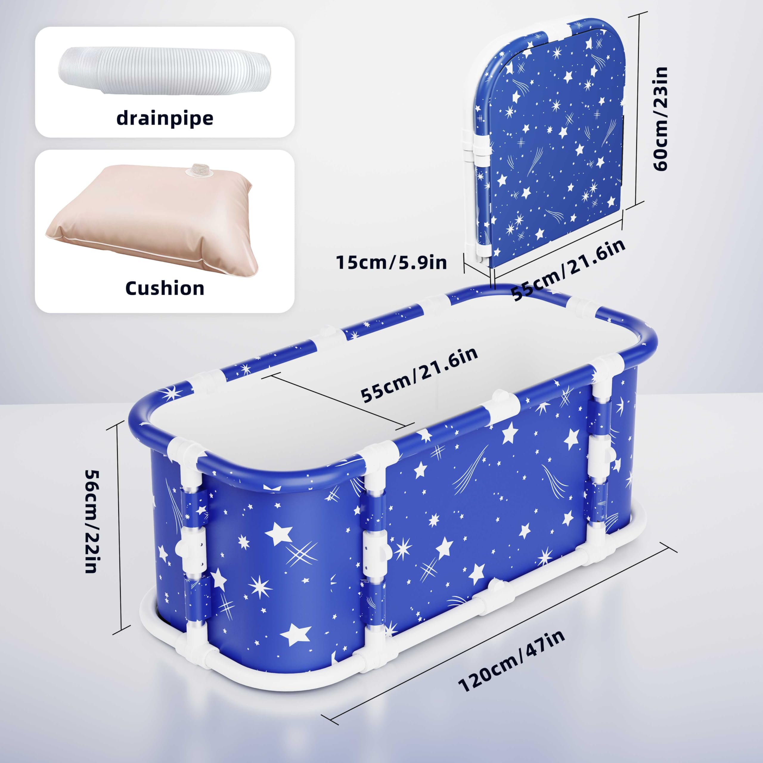 Baignoire portable, baignoire pliable de 120 cm sans installation, baignoire épaisse à 7 couches avec support en métal, baignoire de trempage pliable (Étoile magique G1)