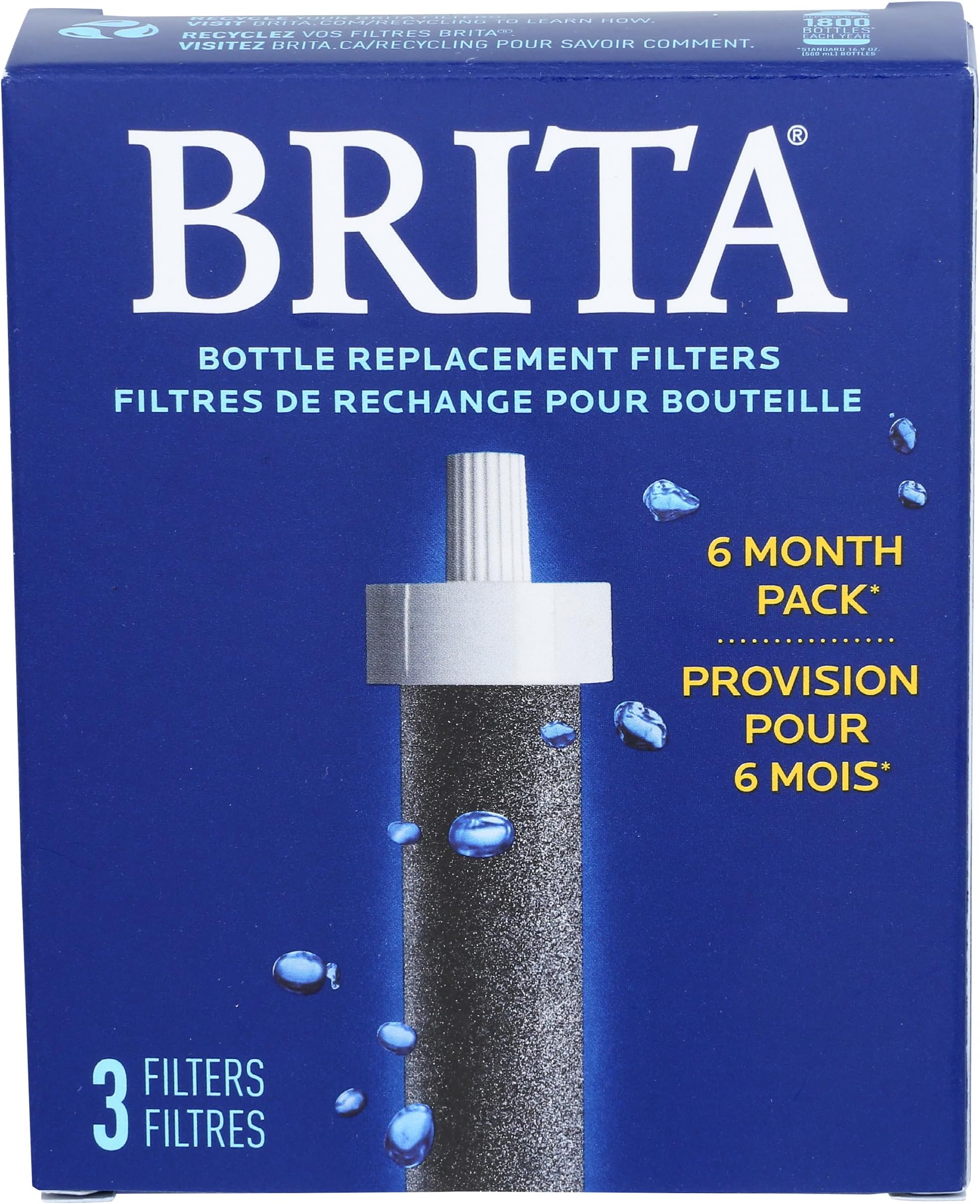 Water Bottle Replacement Filters, BPA-Free, Replaces 1,800 Plastic Water Bottles a Year, Lasts Two Months or 40 Gallons, Includes 3 Filters