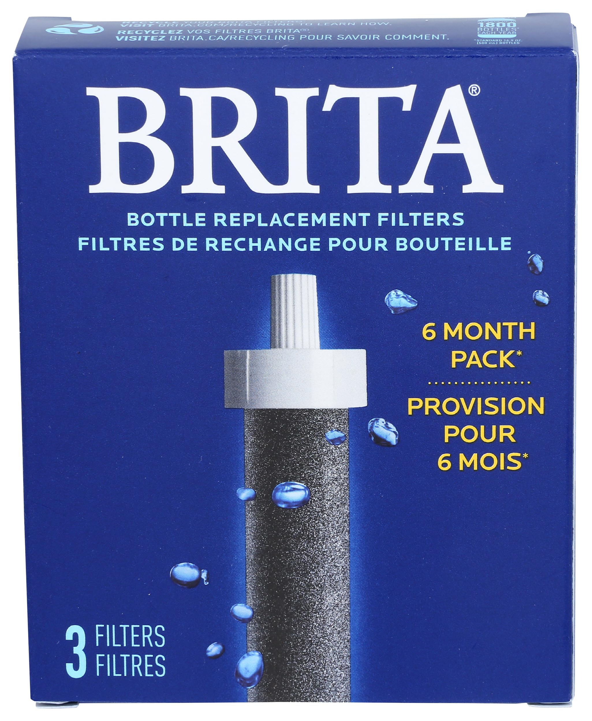 Brita Water Bottle Replacement Filters, BPA-Free, Replaces 1,800 Plastic Water Bottles a Year, Lasts Two Months or 40 Gallons, Includes 3 Filters
