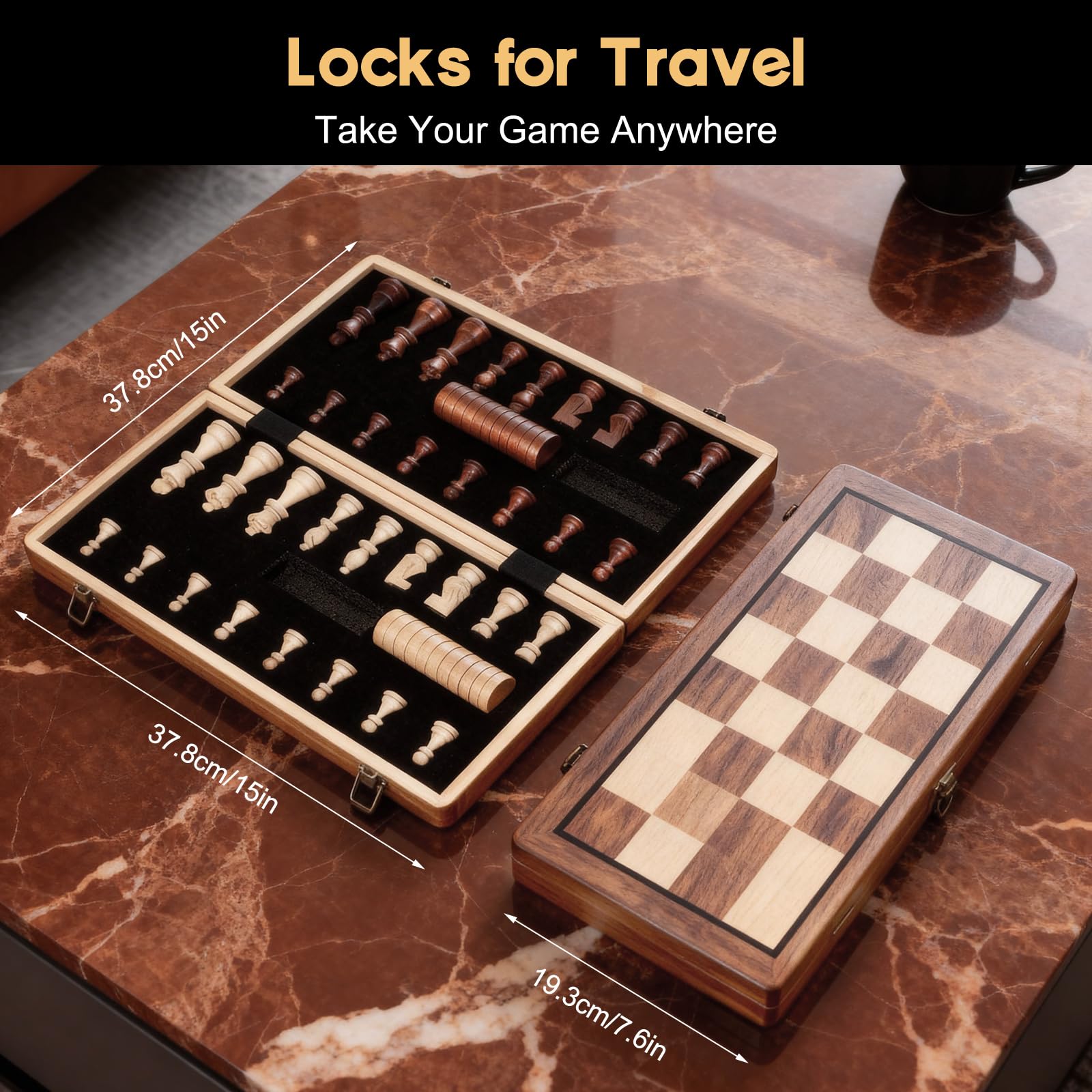 Jeu d'Echecs en Bois Portable Échiquier Pliant de Chess Game Cadeau Enfant 24x24cm