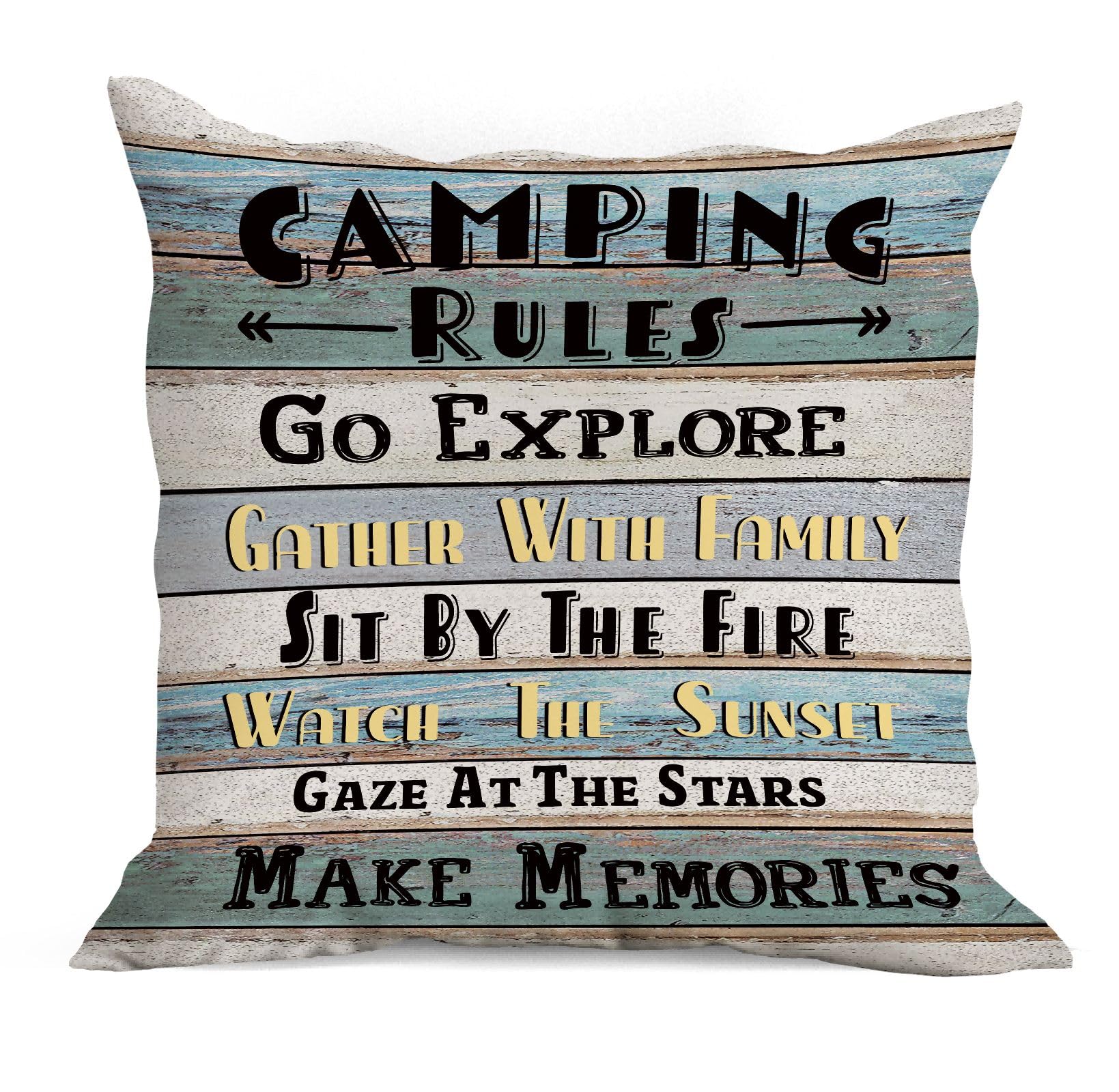 huester Funny Camping Rules Vintage Throw Pillow Cover,18"X18" Decorative Pillowcase Cushion Cover for Home Sofa Couch Bed,Campsite RV Cabin Decor,