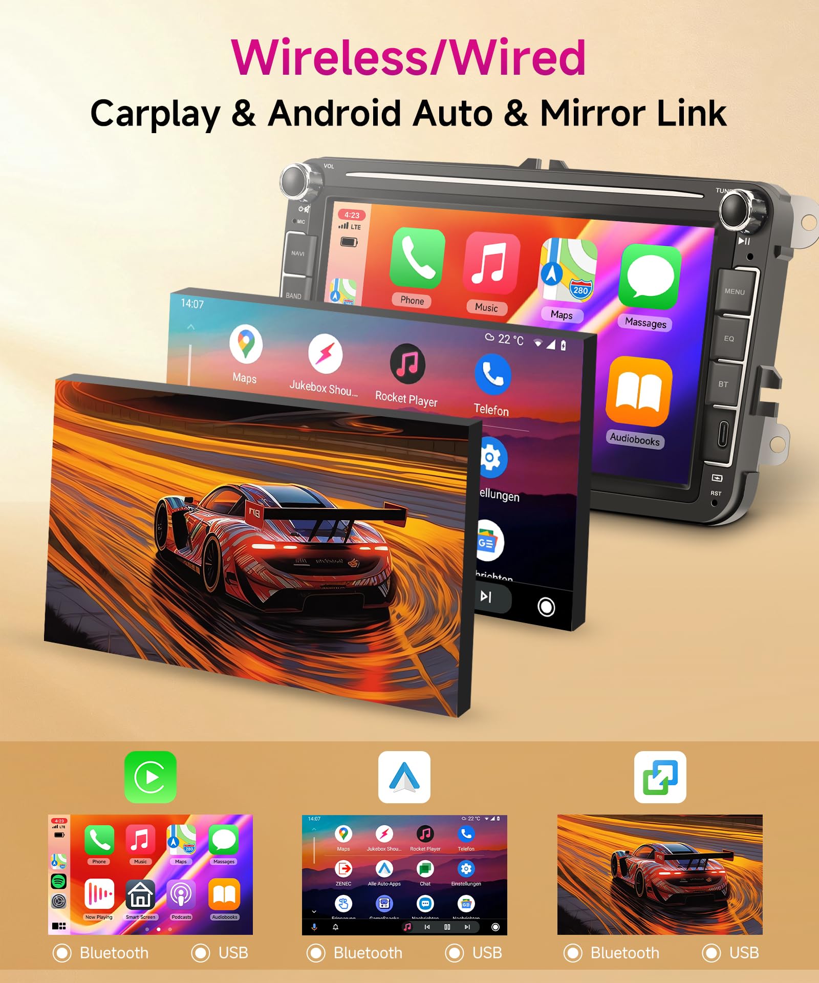 6G+128G 8 Core Wireless Carplay Android Autoradio für VW Golf 5 6 Passat Polo Tiguan Touran Caddy Skoda Seat 8 Zoll Autoradio Android Auto GPS Navi WiFi Mirror Link Bluetooth FM/RDS/DSP Rückfahrkamera