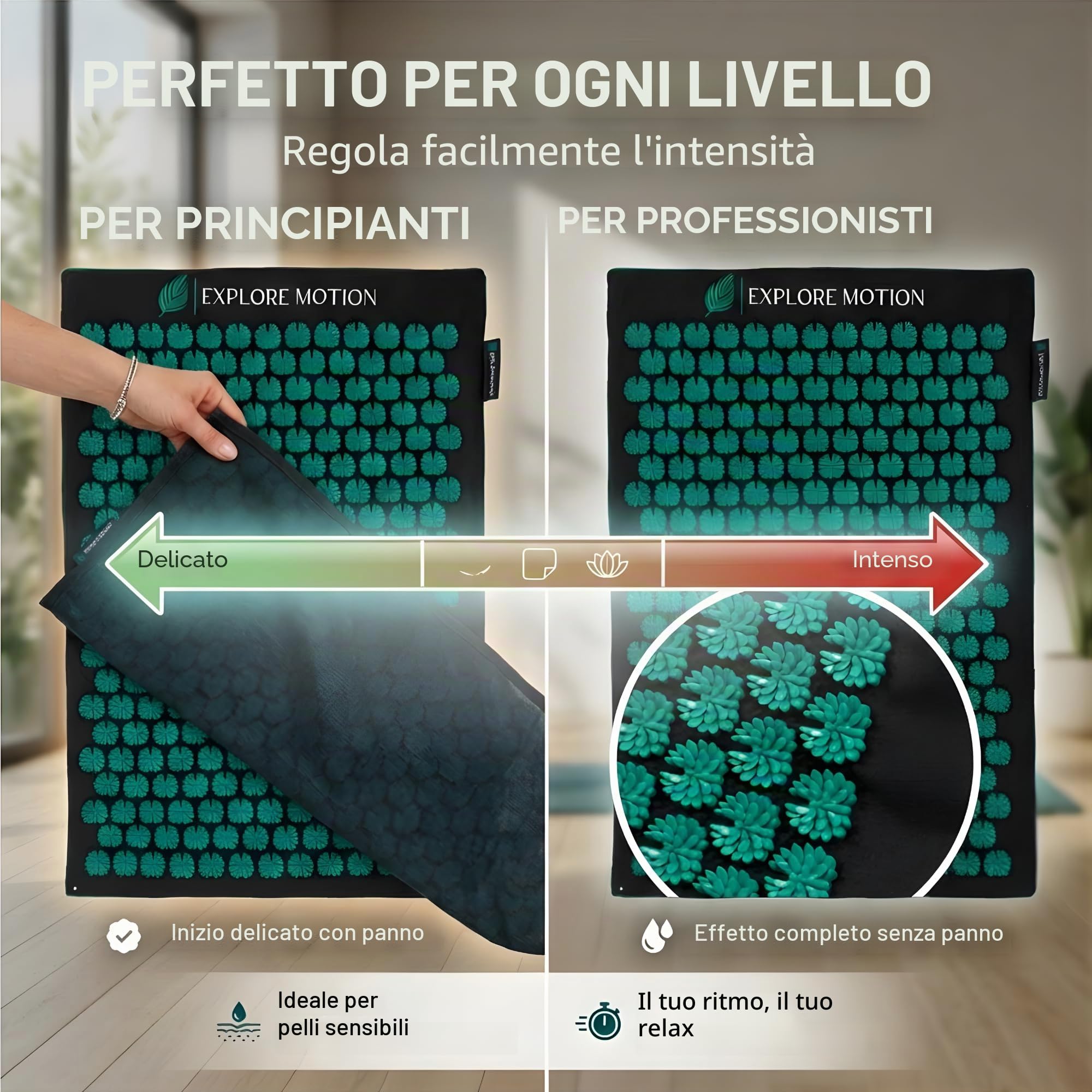 Set di tappetini per agopressione – Sandstone Edition | Allevia il mal di schiena, la tensione e lo stress | per collo e spalle | Massaggio, relax e sonno migliore – Scopri ora! (Nero)
