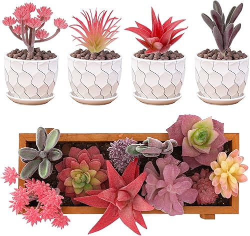 Miniatura 4 de Augshy Plantas suculentas artificiales, paquete de 16 plantas falsas, mini plantas suculentas artificiales para manualidades, surtido en flores