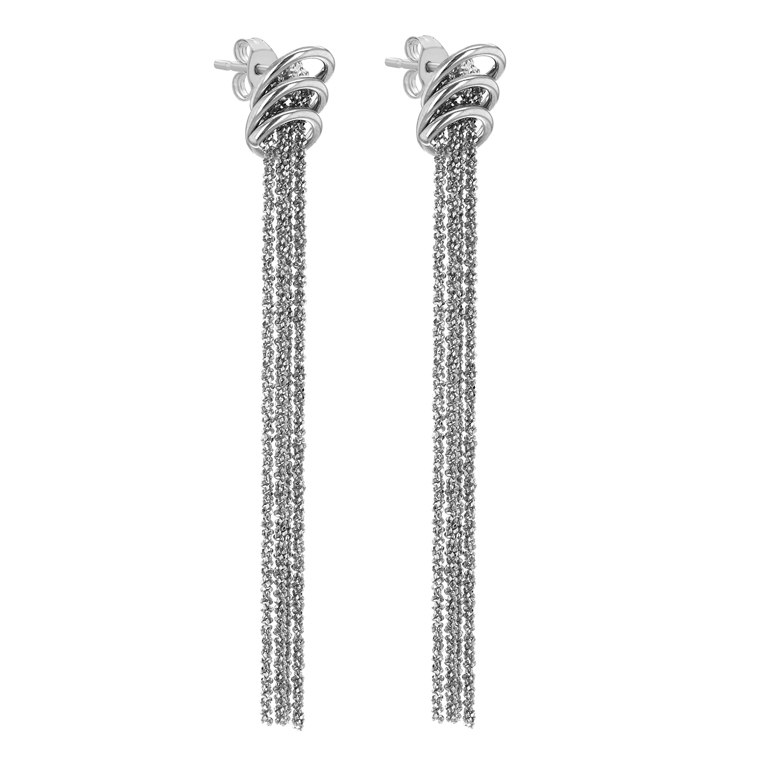 Tuscany Silver Pendientes colgantes de Plata de Ley 925 Bañados en Rodio para Mujer con 3 anillas y 4 cadenas tipo Tocalle colgantes.
