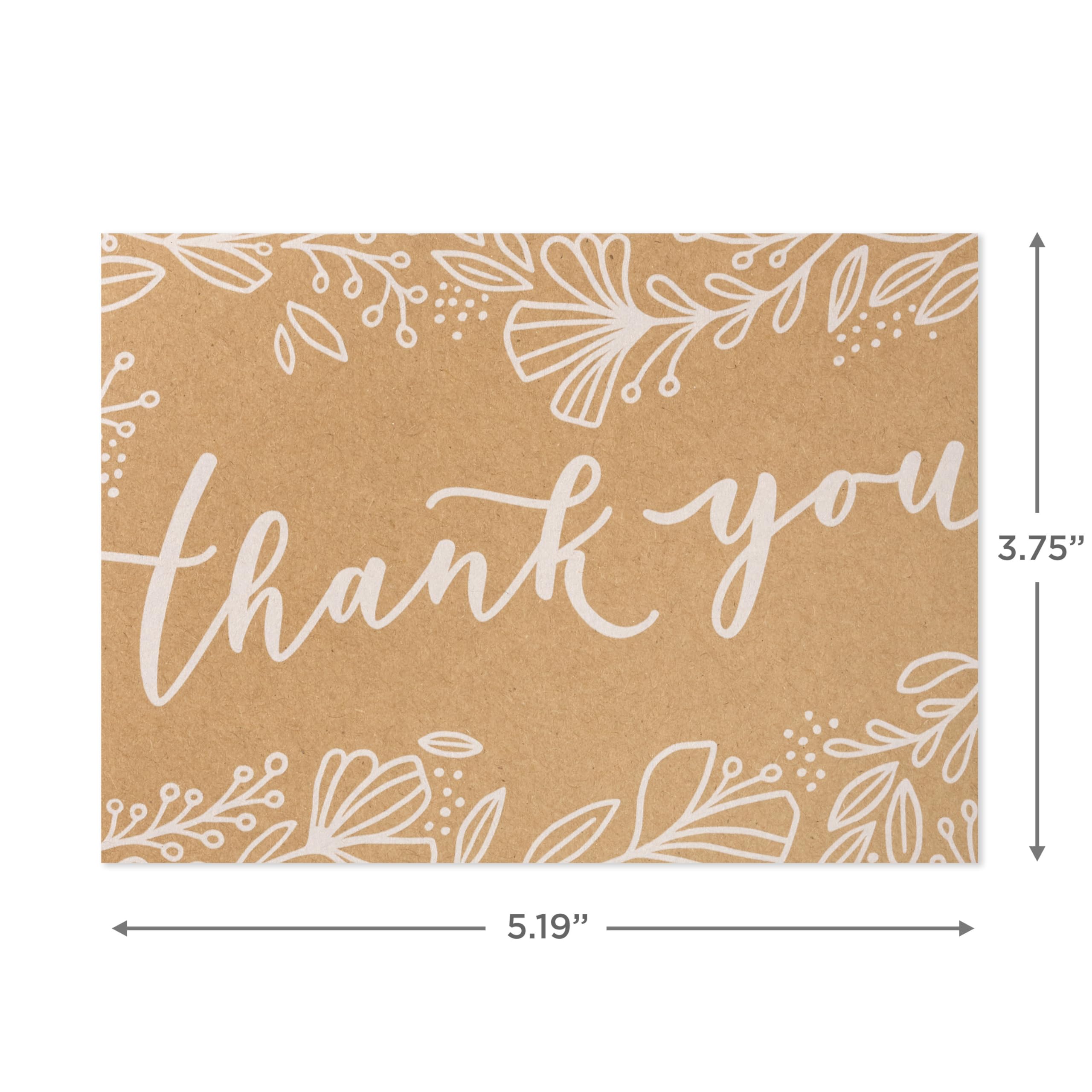 Hallmark Bulk Dankeskarten – 100 Stück Blanko Mit Umschlägen, Braunes Kraftpapier Mit Blumenmuster, 10,2x14 Cm