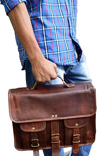 Miniatura 8 de Jaald Bolsa de mensajero grande de cuero genuino para portátil de hasta 14 pulgadas