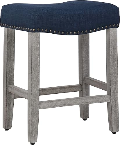 WO Home Furniture - Taburete de bar de altura de mostrador de 24 pulgadas, asiento de silla de montar sin espalda, con patas grises antiguas (azul