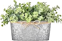 Dahey Artificial Eucalyptus Fake Plants in Rustic Rectangular Metal Pot - Farmhouse Table Centerpiece Greenery for Home Office Bathroom Decor 7x4 Inch