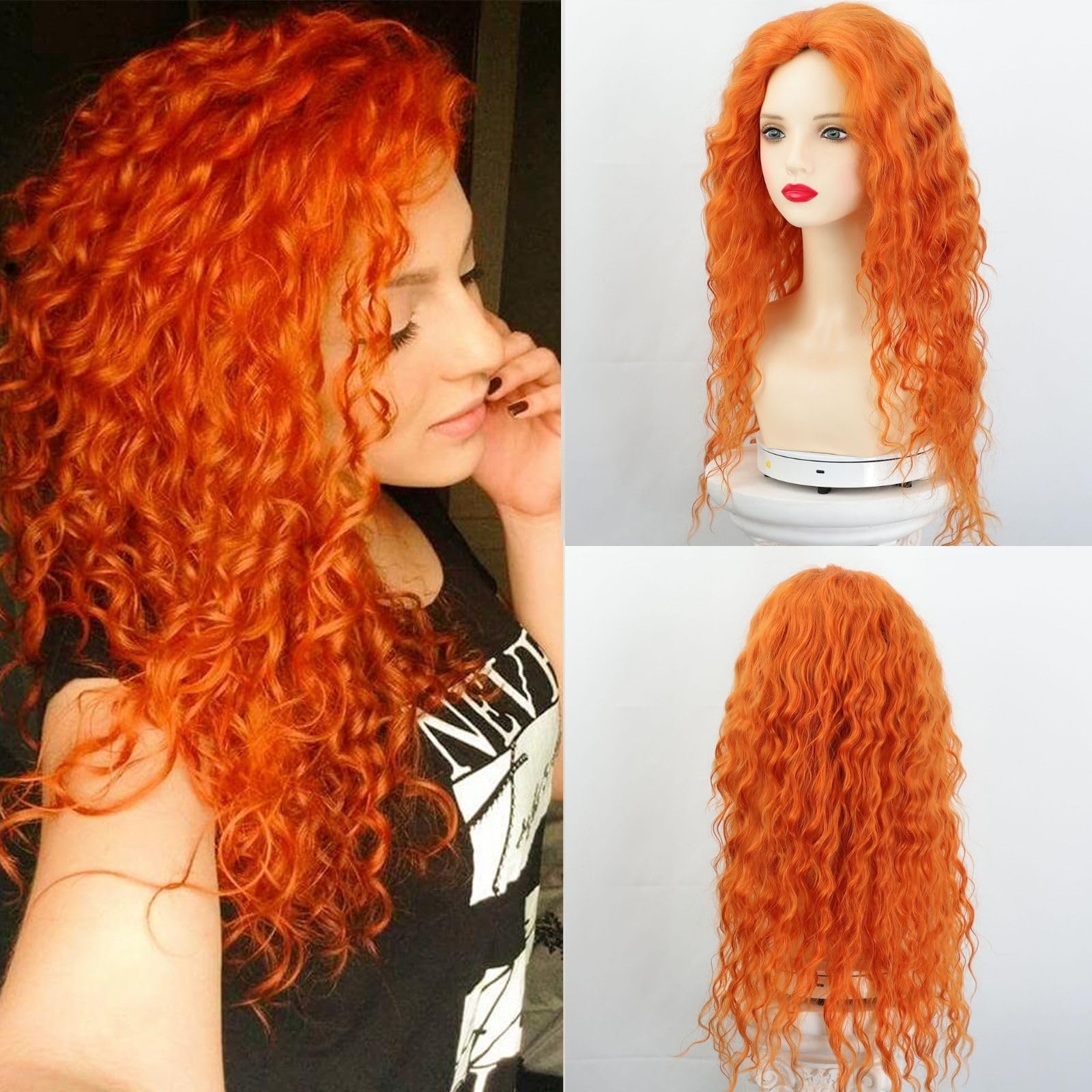 Amazon.com : Fencca Orange Wig Long Curly Wigs for Women 