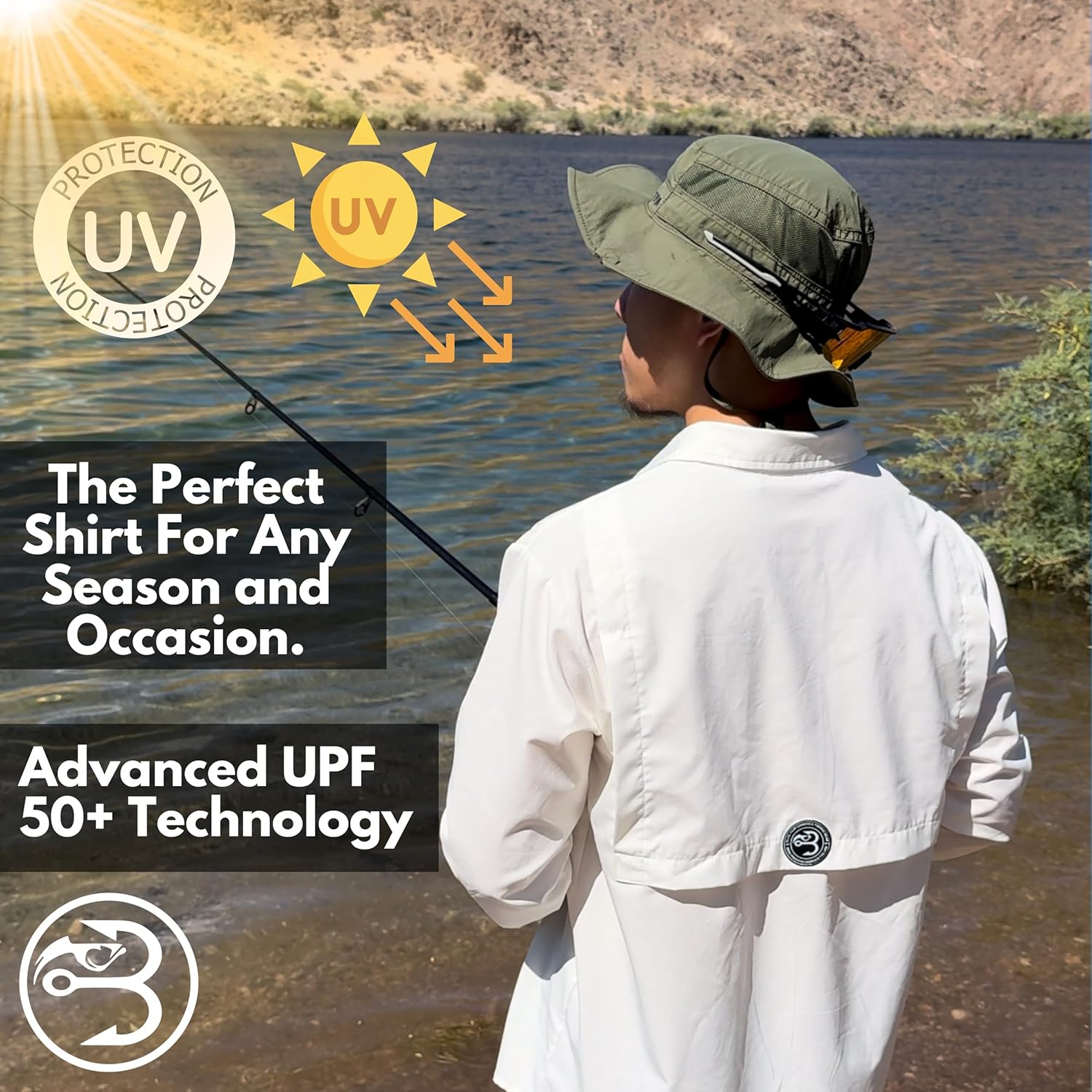 Men's UV UPF 50+ Sun Protection Long Sleeve Shirt, Fishing Shirts for Men, Poncho Shirts for Men, Button Up Shirts for Men - Image 2