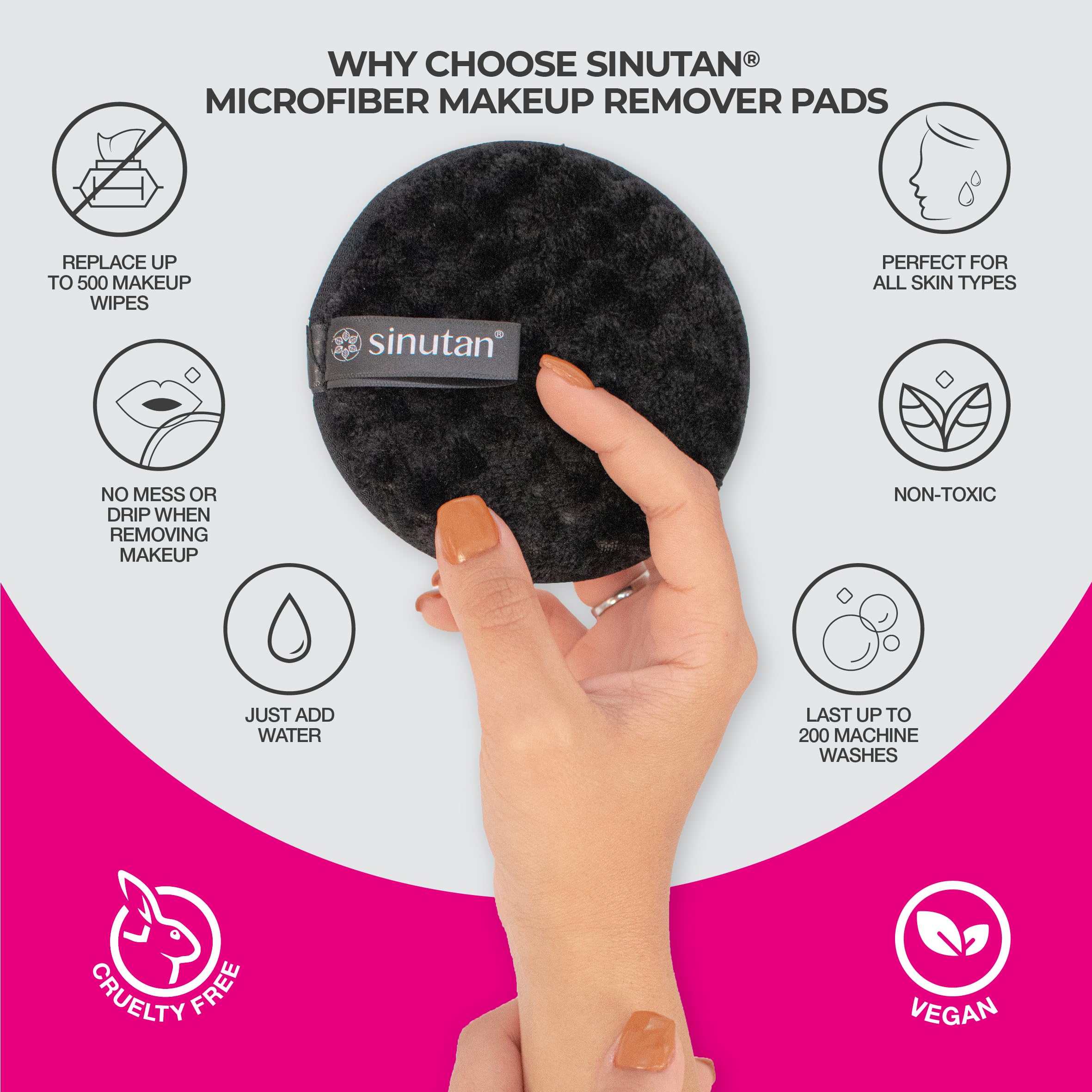 DISCHETTI STRUCCANTI IN MICROFIBRA | RIUTILIZZABILI E LAVABILI | COLORE NERO, BIANCO, ROSA, BEIGE
