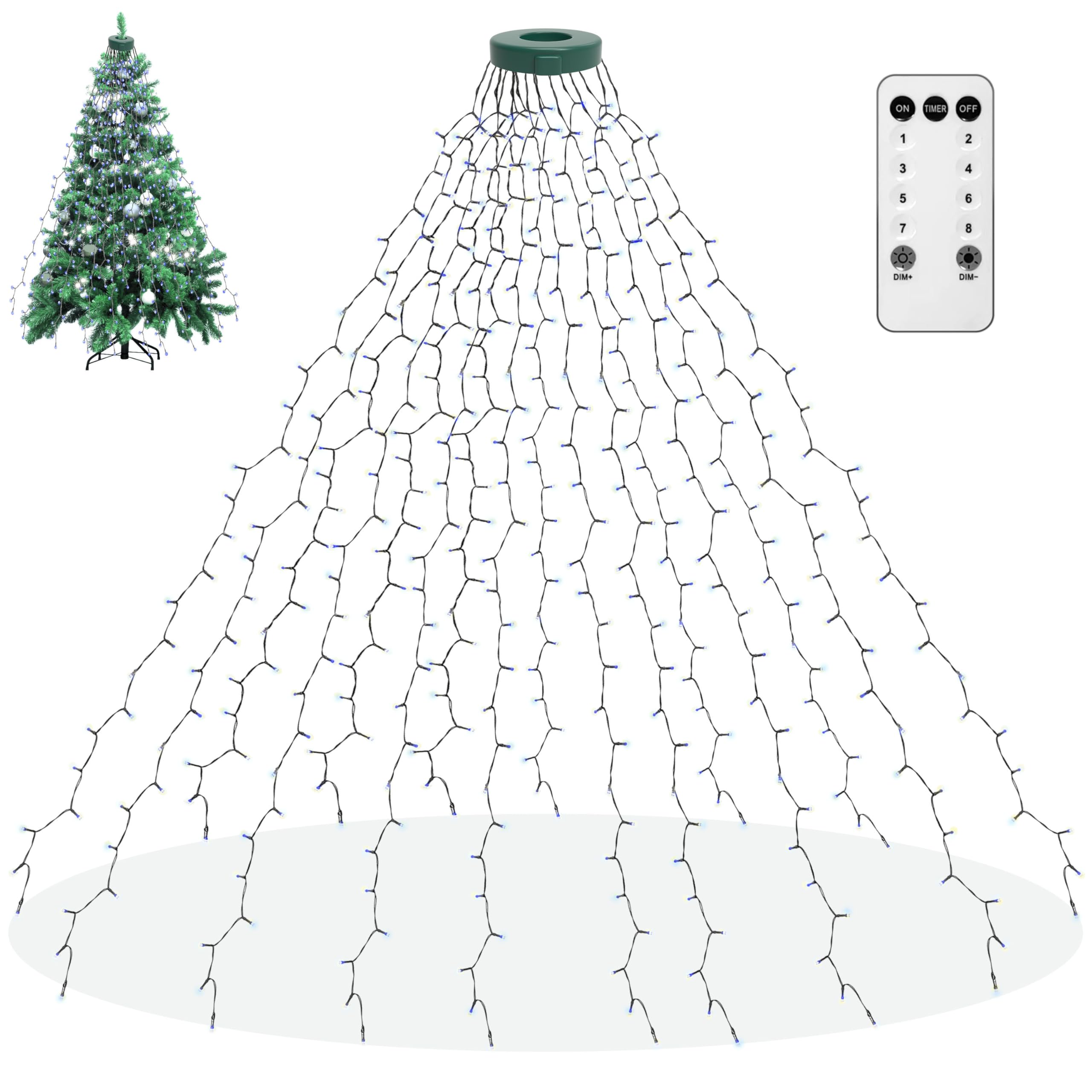 aneeway Luci Albero di Natale - 200cm Catena Luminosa 16 Striscia 400LEDs Lucine Albero di Natale, 8 Modalità Luci di Natale per Albero di Natale da 150-240cm Decorazioni, Bianco Brillante