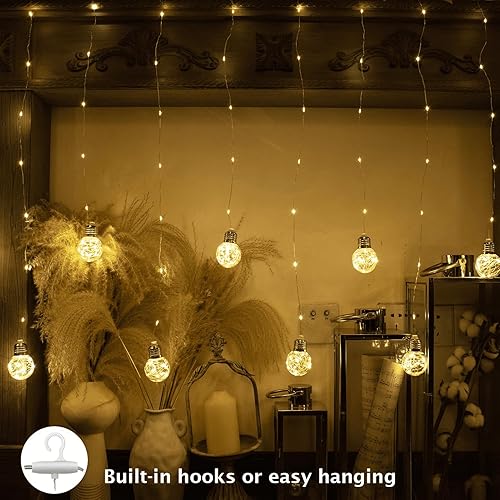 Miniatura 3 de Wish - Cortina de luces de bola de 200 luces LED para ventana, USB  batería, guirnalda de luces para telón de fondo de boda, habitación, dormitorio,