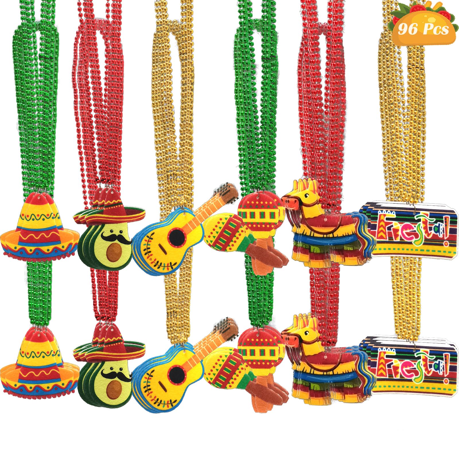 Becfupo 48 96 Pcs Mexican Fiesta Beads Necklaces Bulk, Cinco De Mayo Beads Necklaces For Mexican Fiesta Bachelorette Party Decorations