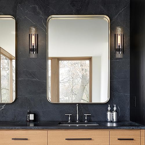 Miniatura 3 de Juego de dos apliques de pared negros para interiores, accesorios de tocador de baño sobre espejo, lámparas de pared de vidrio para dormitorio,