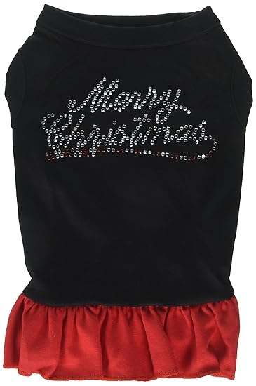 Mirage Pet Products Merry Christmas Rhinestone 12-Inch Pet Dress, Medium, Black with Red