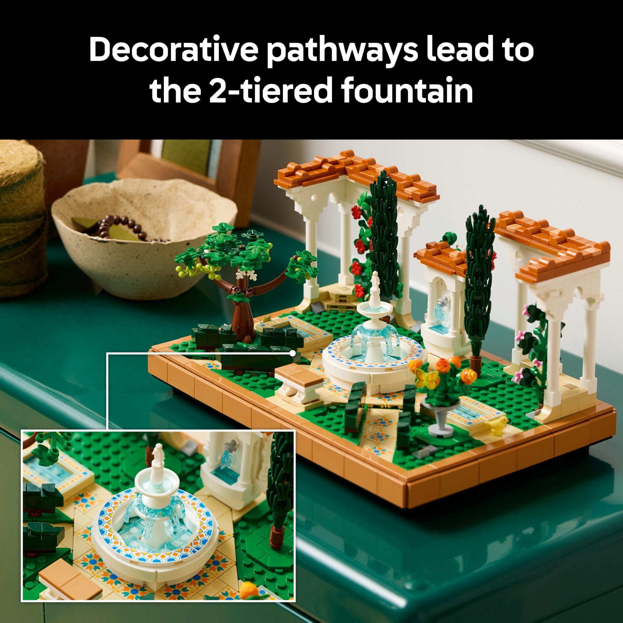 LEGO Icons Fountain Garden Building Set - DIY Kit for Adults, Ages 18+ - Miniature Craft Building Blocks for Home Decor, Display - Gift for Birthday - with Cypress Trees and Grape Vines - 10359