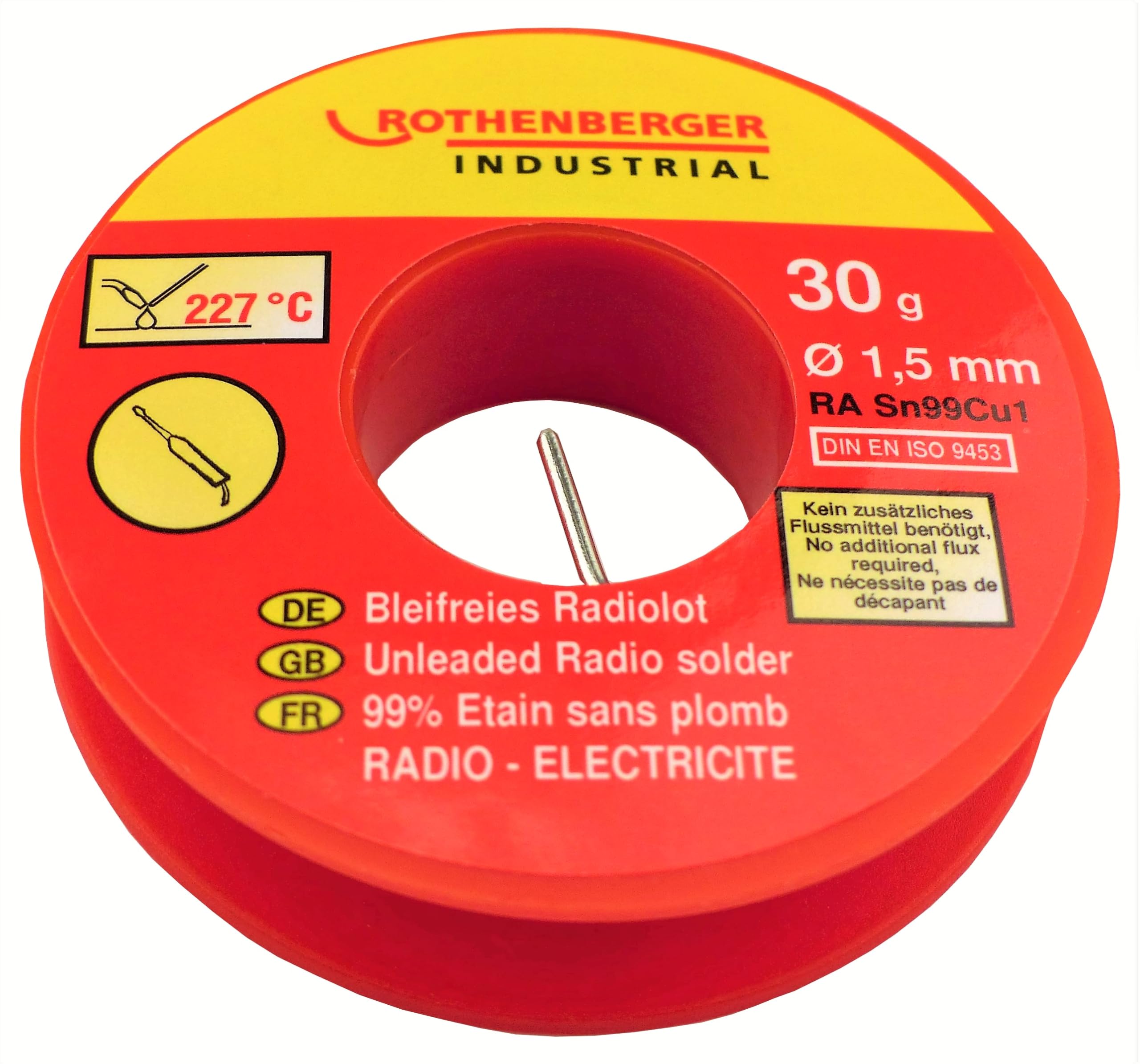 ROTHENBERGER Industrial | Bleifreies Radiolot SN99Cu1 | Ø 1,5 mm | 30 g | Zusammensetzung: Zinn 99%, Kupfer 1% | 1000002350