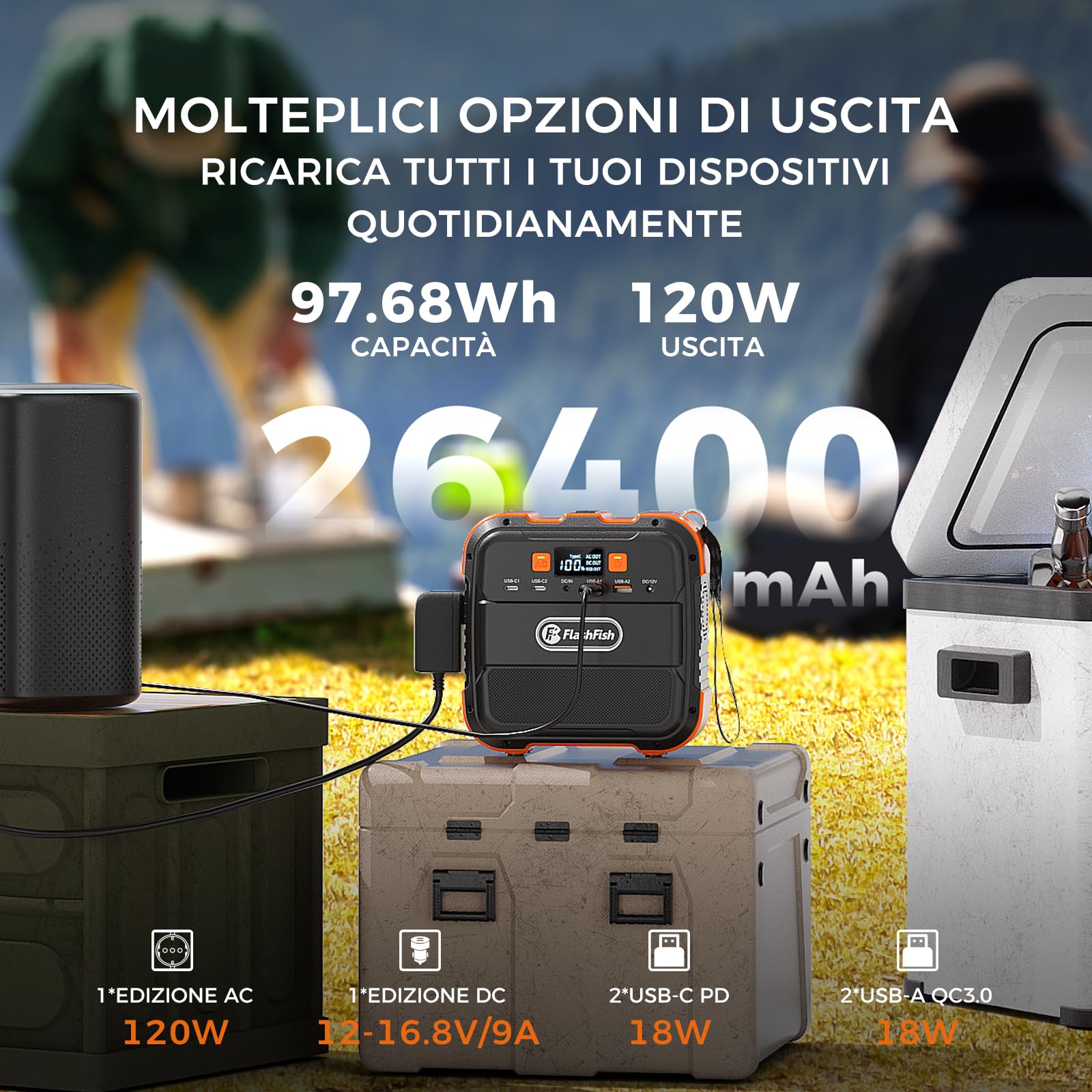 FlashFish Power Station 98Wh/120W, Centrale Elettrica con Presa CA da 230V