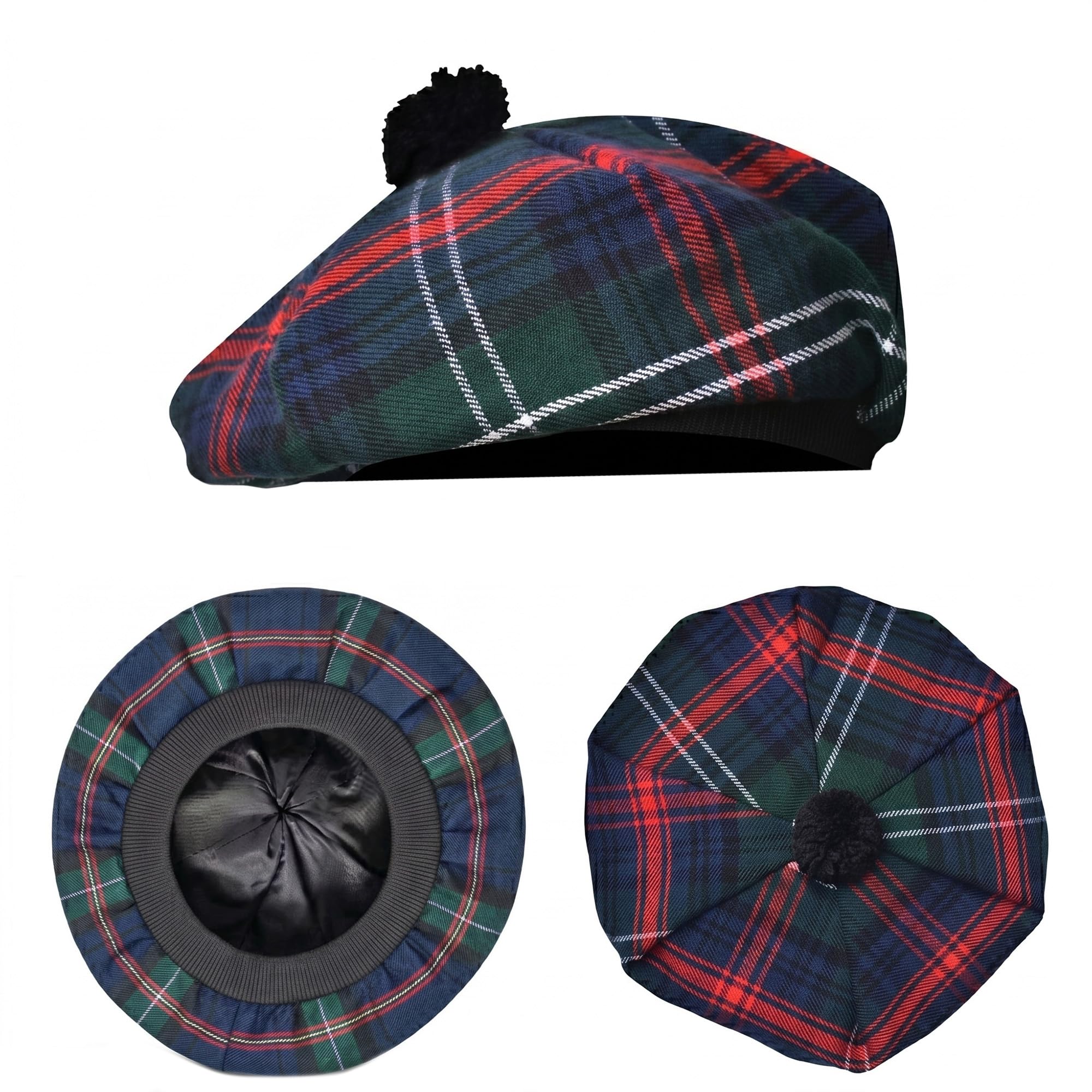 H Highland Redstone Unisex Sutherland Scottish Hat Tam O Shanter Scottish Bonnet Tartan Hat Acrylic Wool With Pompom (Uk, Alpha, One Size, )