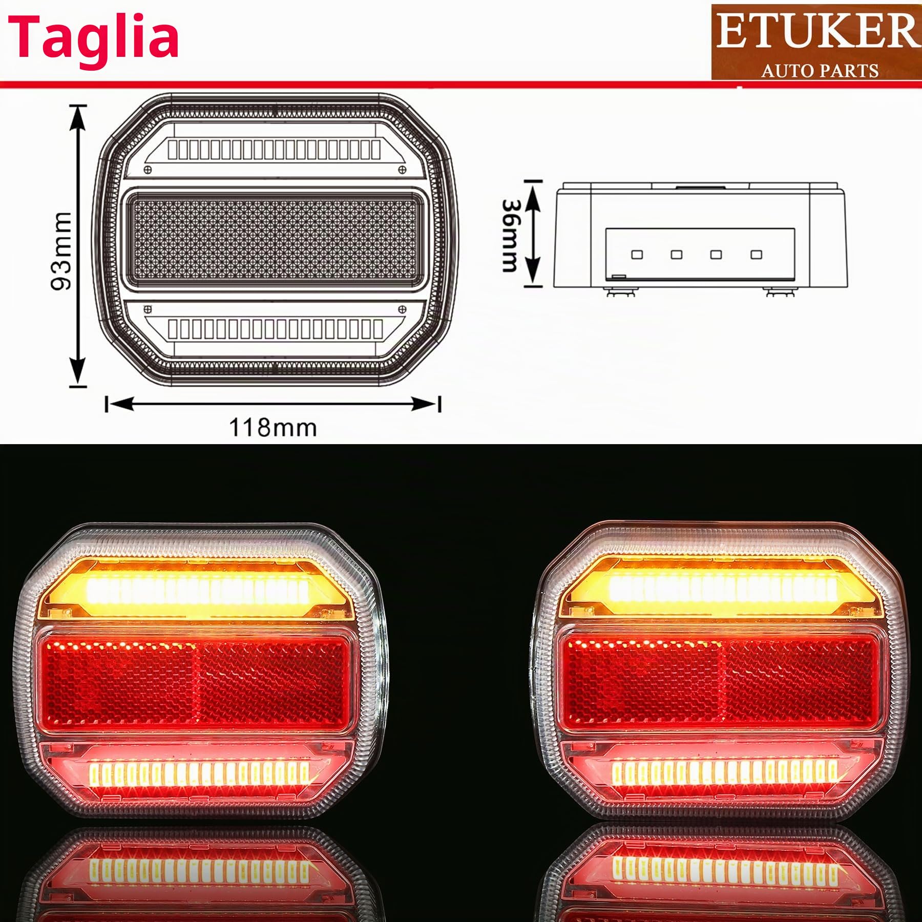12V 24V Fanali Fari Posteriori Rimorchio Con Calamita,Kit Luci Rimorchio Led 7 Poli Con Cavo 2.5/7.5m,Fanali Posteriore Rimorchio Magnetici Universale