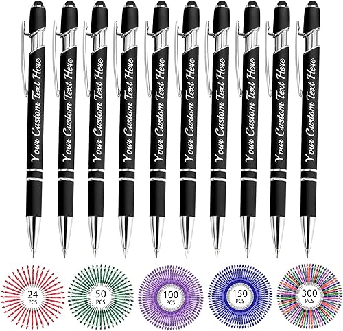 Miniatura 8 de Hapelf Hasta 500 bolígrafos personalizados a granel, bolígrafo grabado personalizado con punta de lápiz capacitivo, carcasa multicolor retráctil,