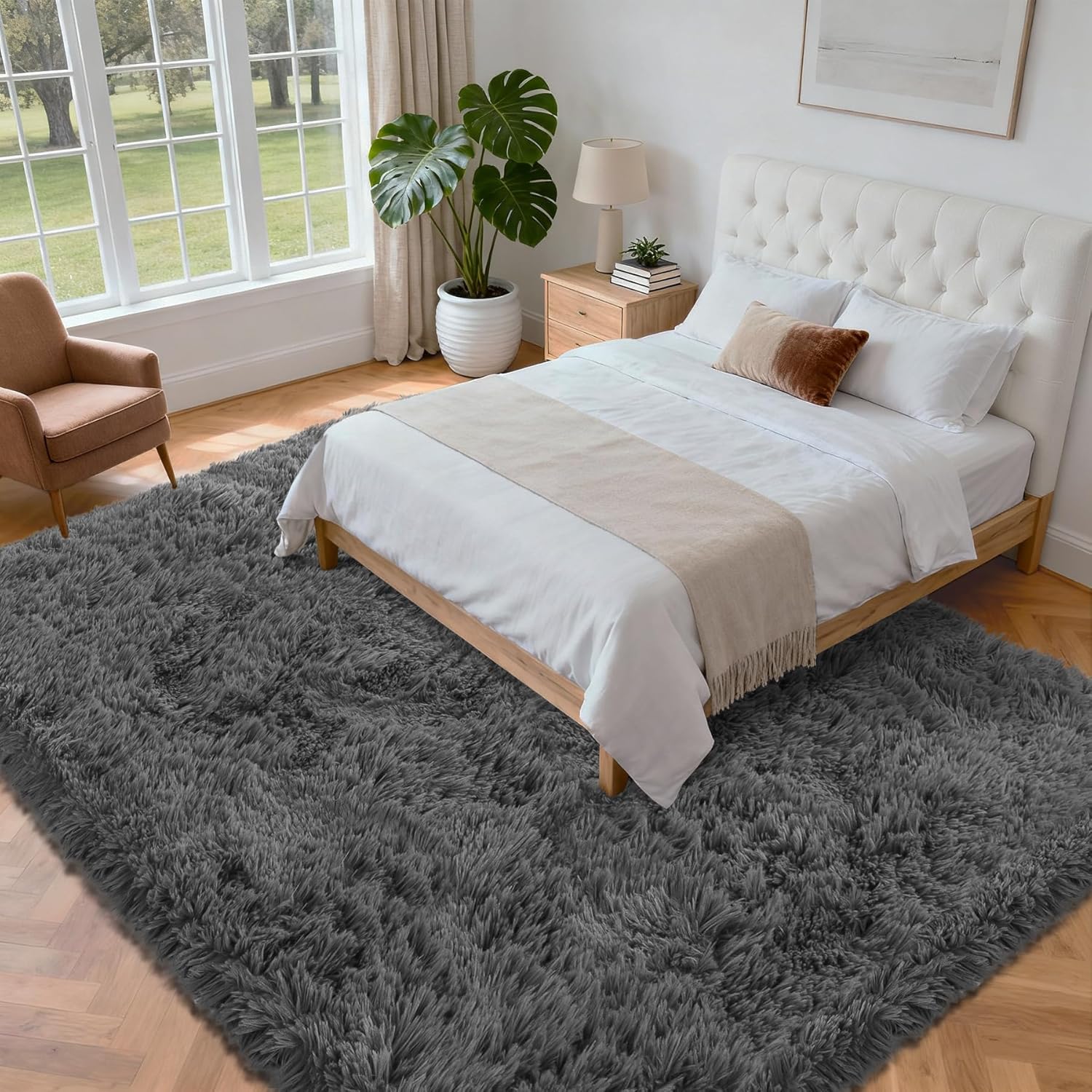 5x7 Area Rug for Living Room: Ultra Soft Fluffy Rug Modern Large Thicked Shag Rug for Bedroom Non Slip Indoor Fuzzy Carpets for Girls Kids Room Nursery Dorm Home Decor Grey - Image 2