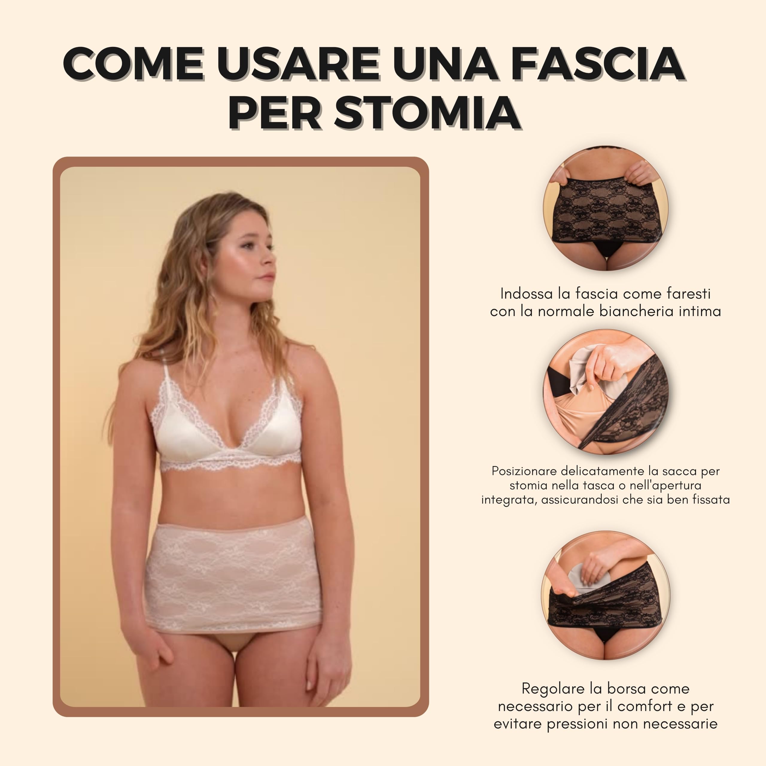 SIIL Fascia di stomia Crema Ostomy | Porta sacca per colostomia all'interno | Cintura per stomia | Copri sacca per stomia | M