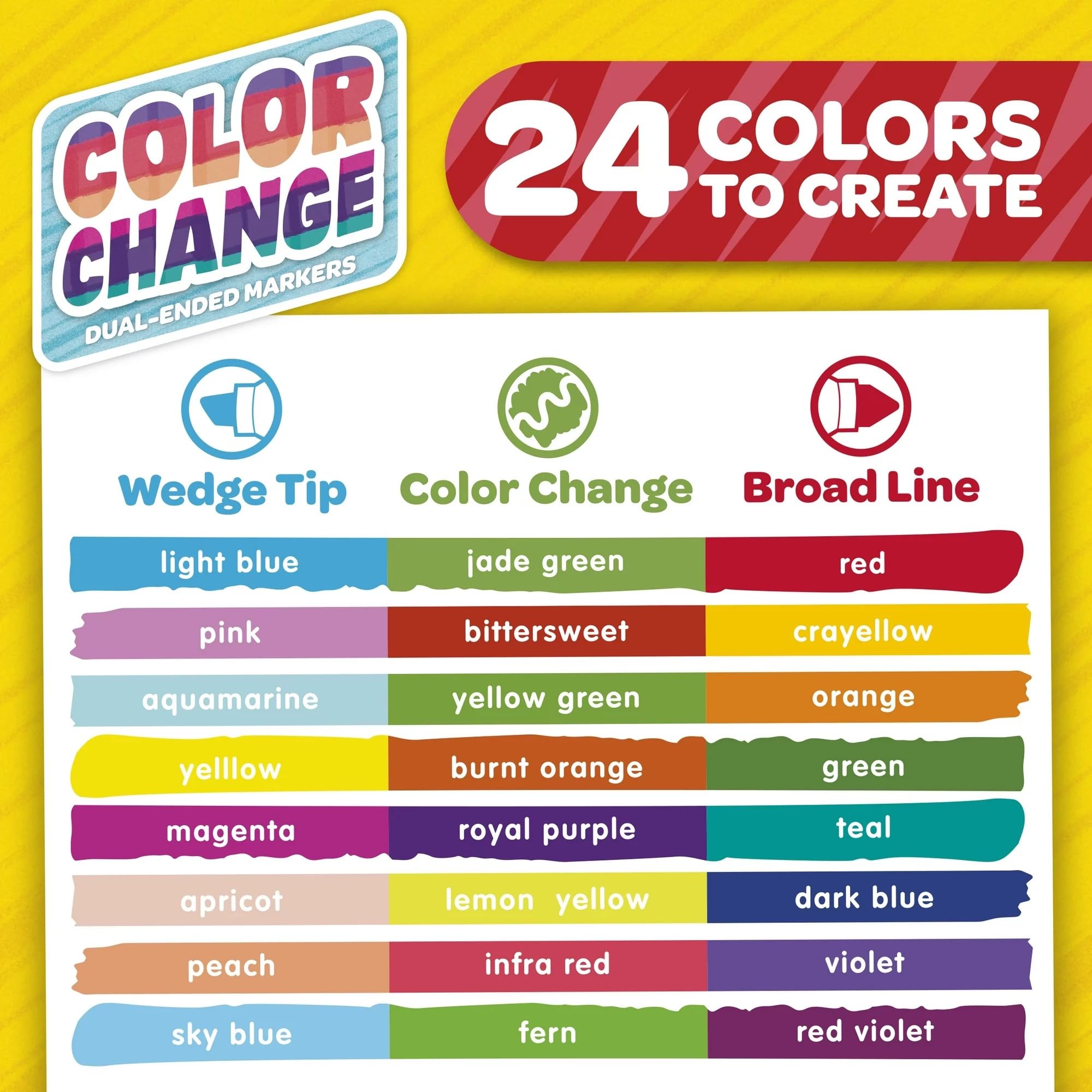 Crayola Lot de 8 stylos à double pointe - Couleurs mélangées - 24 couleurs