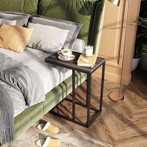 Miniatura 2 de WLIVE Mesa auxiliar de aperitivos mesa auxiliar en forma de C para sofá sofá y cama juego de 2 gris y negro