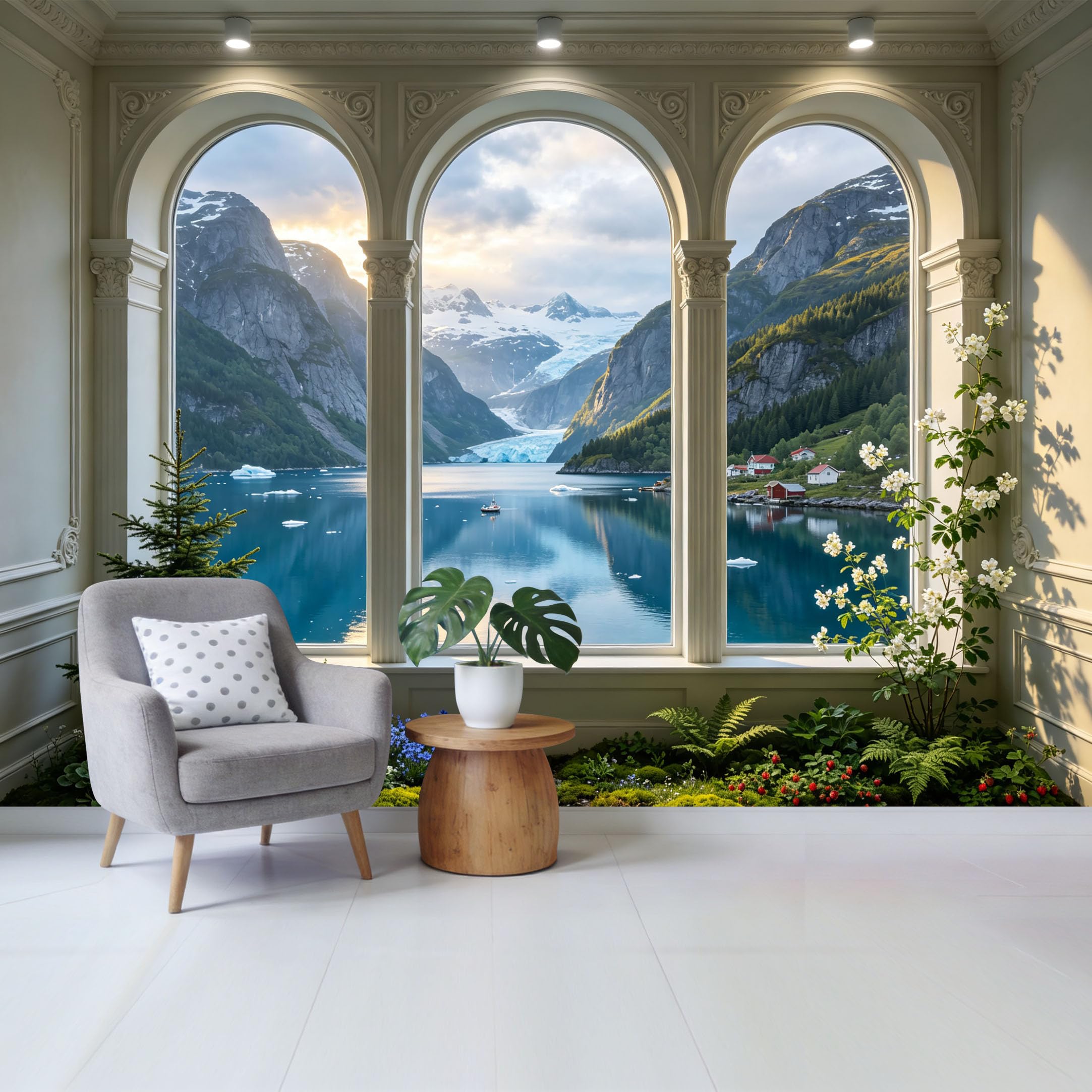 Removable Self Adhesive Fabric Mural， 3D Trompe L'Oeil Scenic Mountain Lake Custom Size Wall Covering， UV Protected Waterproof Washable Wall Decor for Living Room Bedroom Bathroom