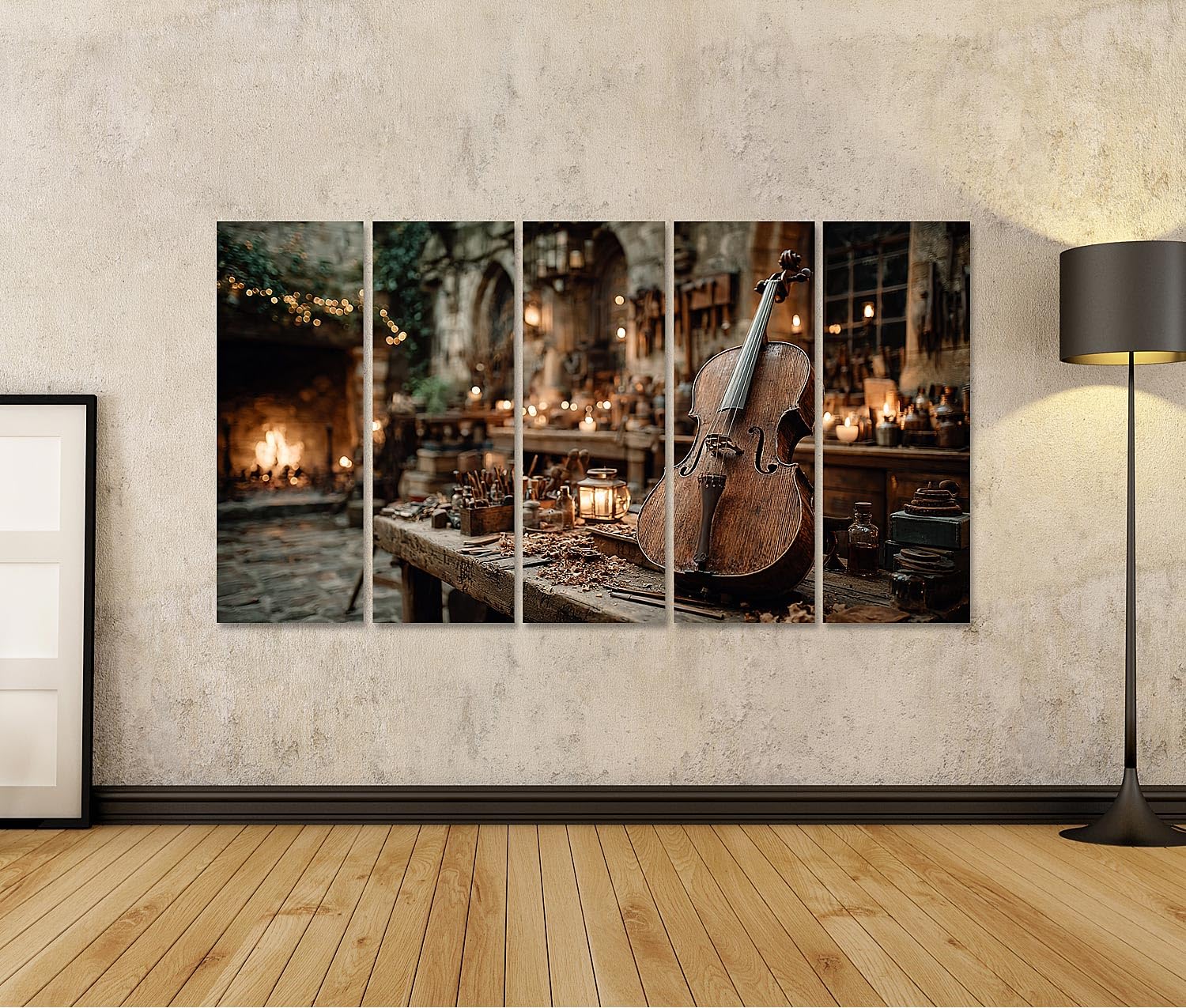 islandburner Bild auf Leinwand Handgefertigtes Streichinstrument in traditioneller Werkstatt - 5-teilig XXL