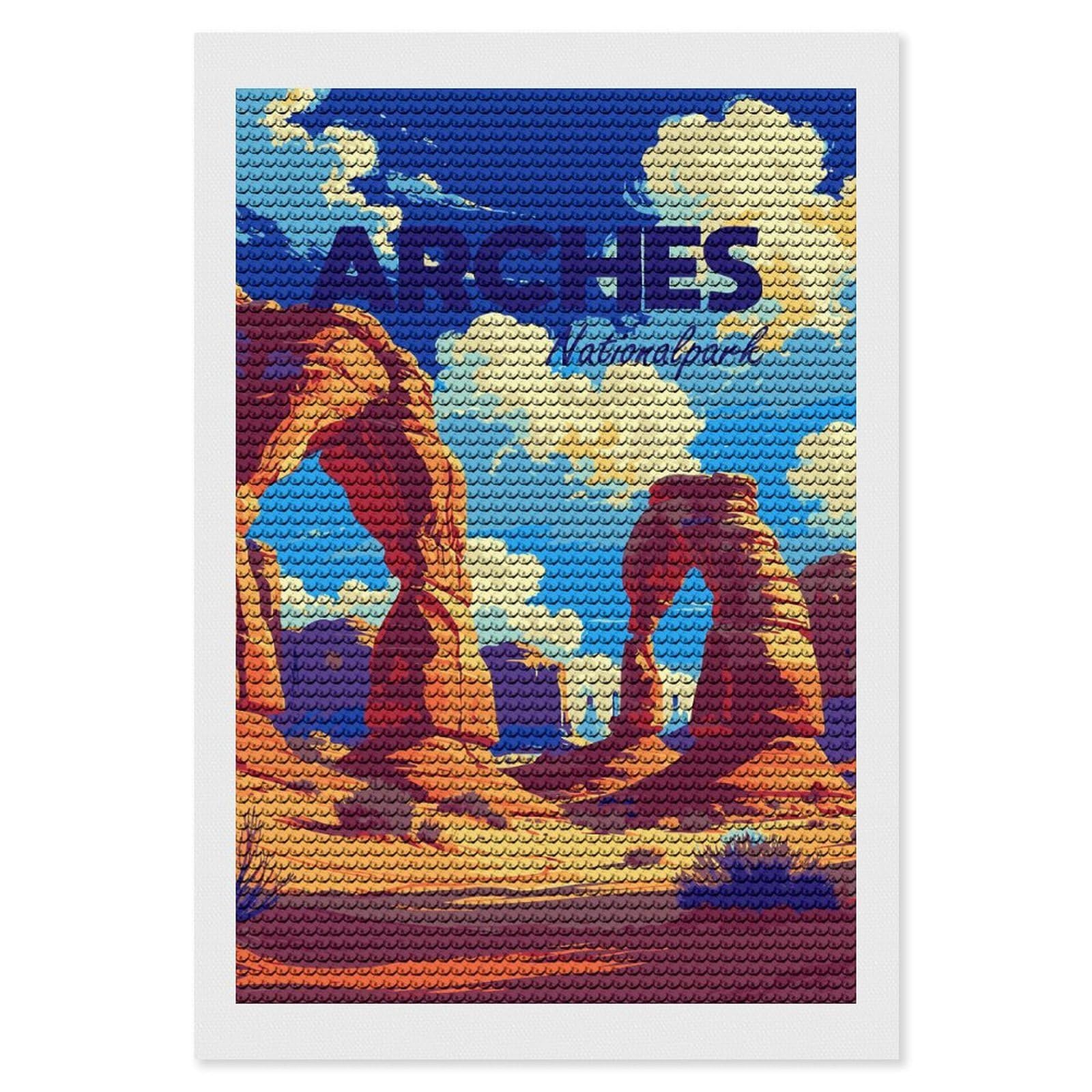Junmoney Arches National Park Travel (4) Diamond Painting Set 8"x12", Modern Decor, for Beginners, Printed Canvas, Thoughtful Handmade Gift, with Tool Kit
