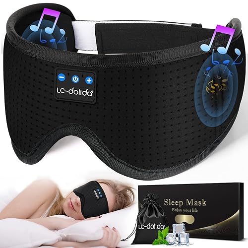 Sleep Headphones Sleep Mask with Bluetooth Headphones, LC-dolida Eye Mask for Sleeping Eye Pillow Sleeping Headphones for Side Sleepers Thin Speaker Cool Gadgets Gifts for Men&Women - Black Silk
