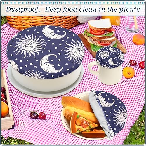 Miniatura 8 de Sun Moon - 5 fundas elásticas reutilizables para cuencos para almacenamiento de alimentos, tapas de tela elástica con 5 tamaños diferentes, tapas de