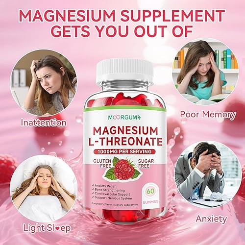 Vista 4 de L-treonato de magnesio, bienestar de la memoria, bienestar cognitivo y apoyo Zzz alta absorción, 1,000 mg de magnesio L suplemento de treonato, 120