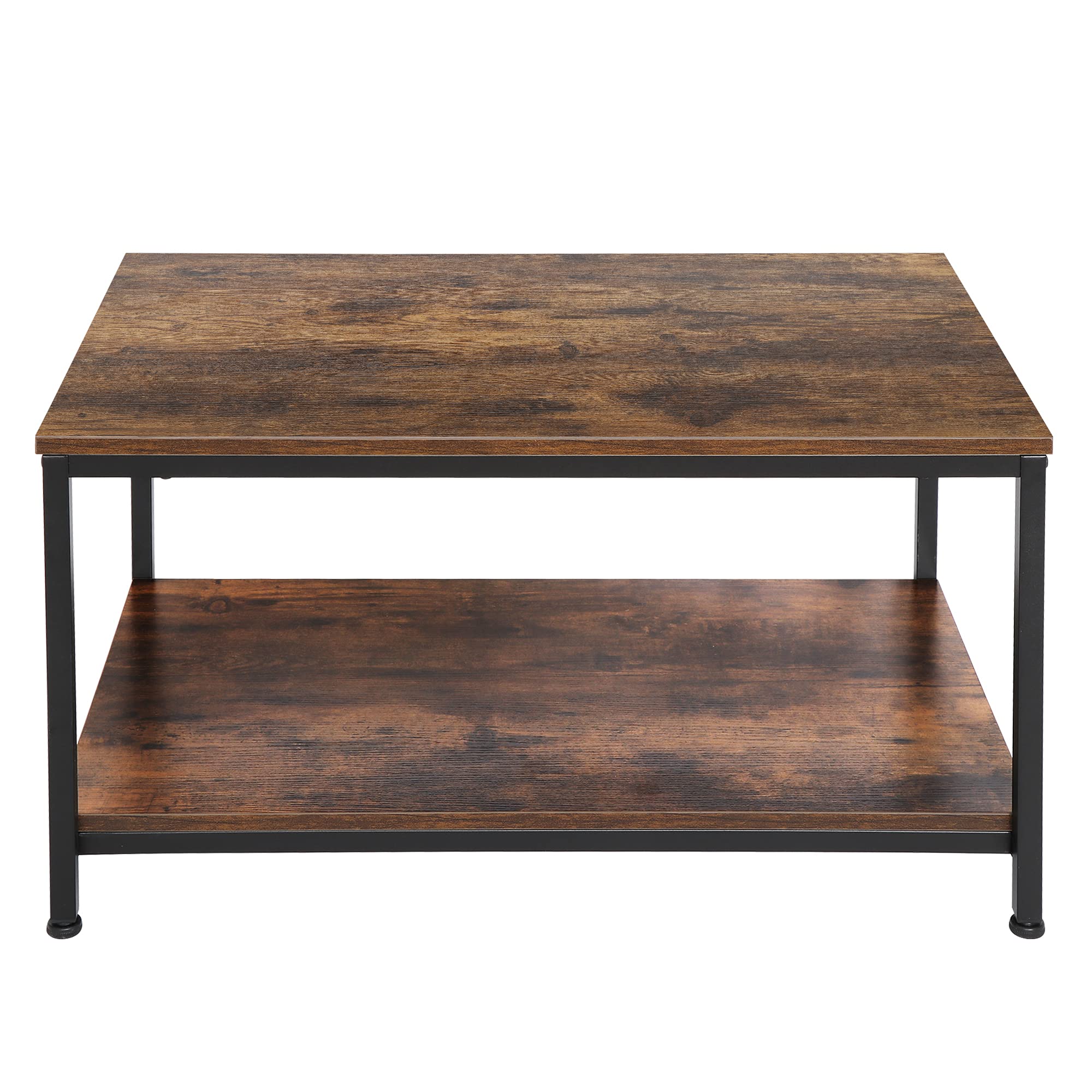 SUPER DEAL 2-Tier Industrial Coffee Table with Storage Shelf for Small Apartment Living Room, Rectangle Wood and Stable Metal TV Stand Side End Table, Rustic Brown