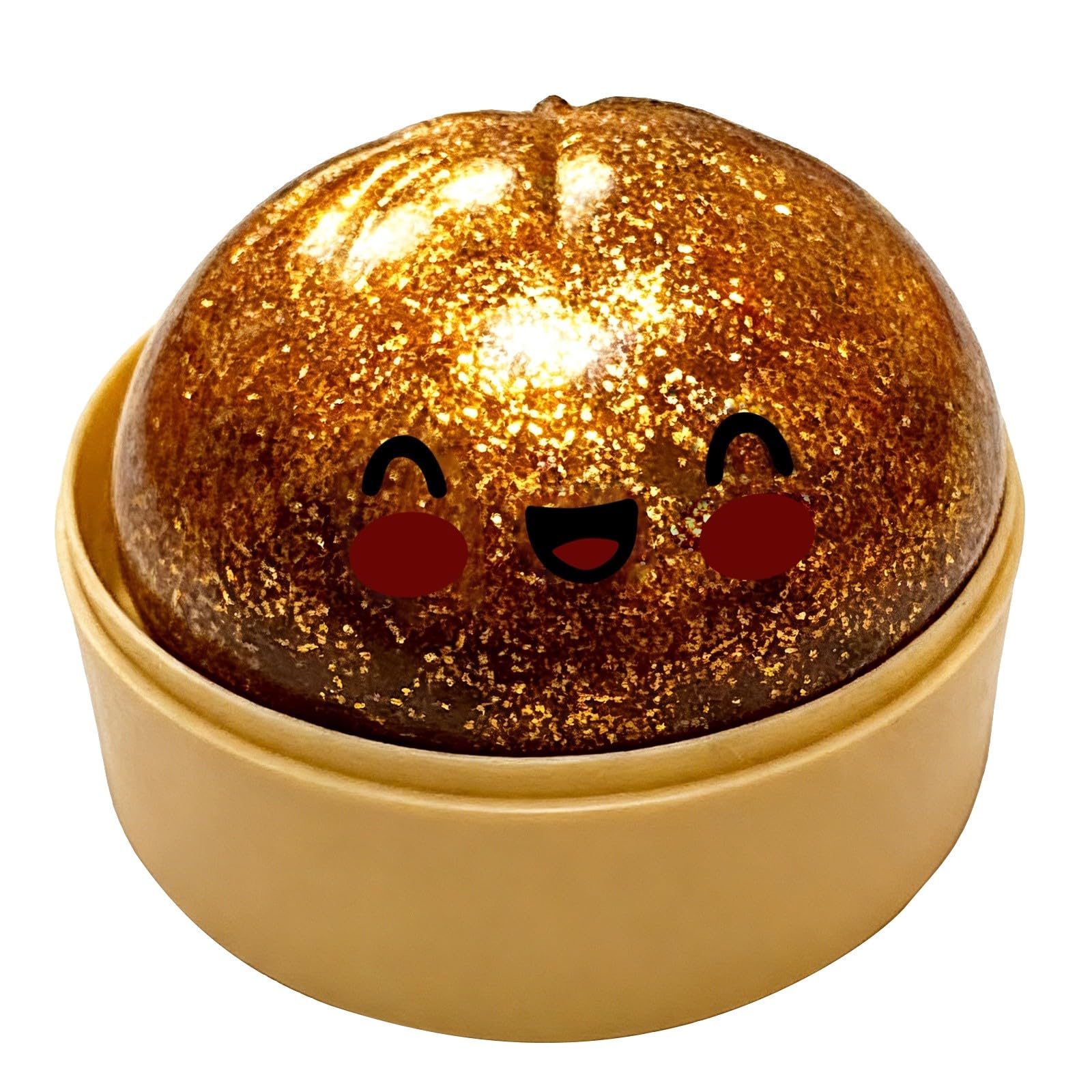 Dumpling Squishy Stress Ball with Steamer Box, Soft Squeeze Fidget Toy, Anxiety Relief Sensory Toy for Adults (002-Gold)