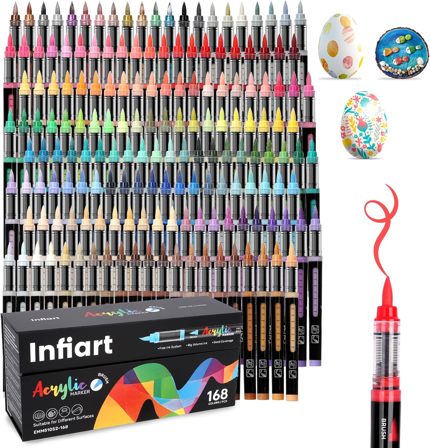 Product image of Automatic Ink Control Acrylic Paint Markers Brush Tip 168 Colors Acrylic Paint Pens Water-Based Acrylic Markers Set for Stone, Wood, Rock Painting, Canvas, Glass, DIY & Art Supplies