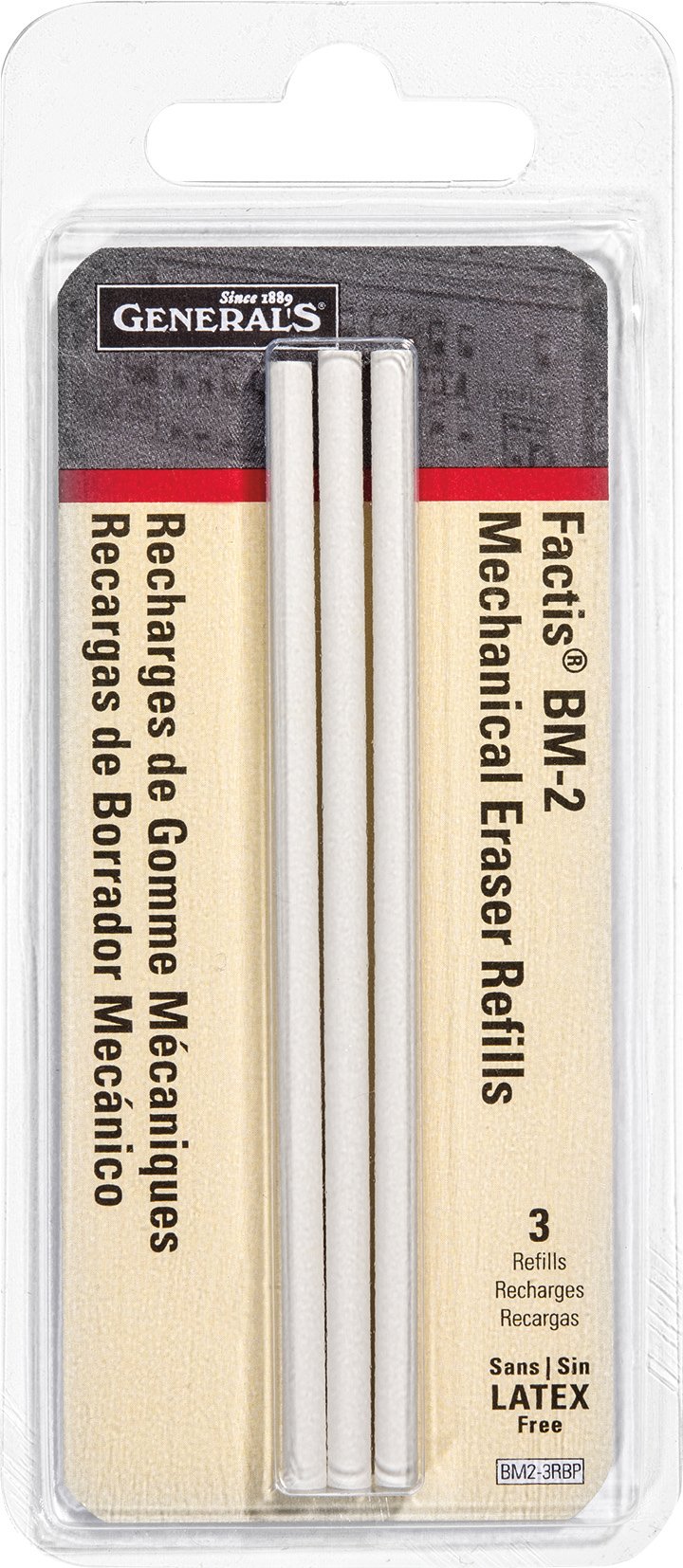 General Pencil CO. GPBM2-3RBP Factis Pen Style Eraser Refills 3Pcs Carded