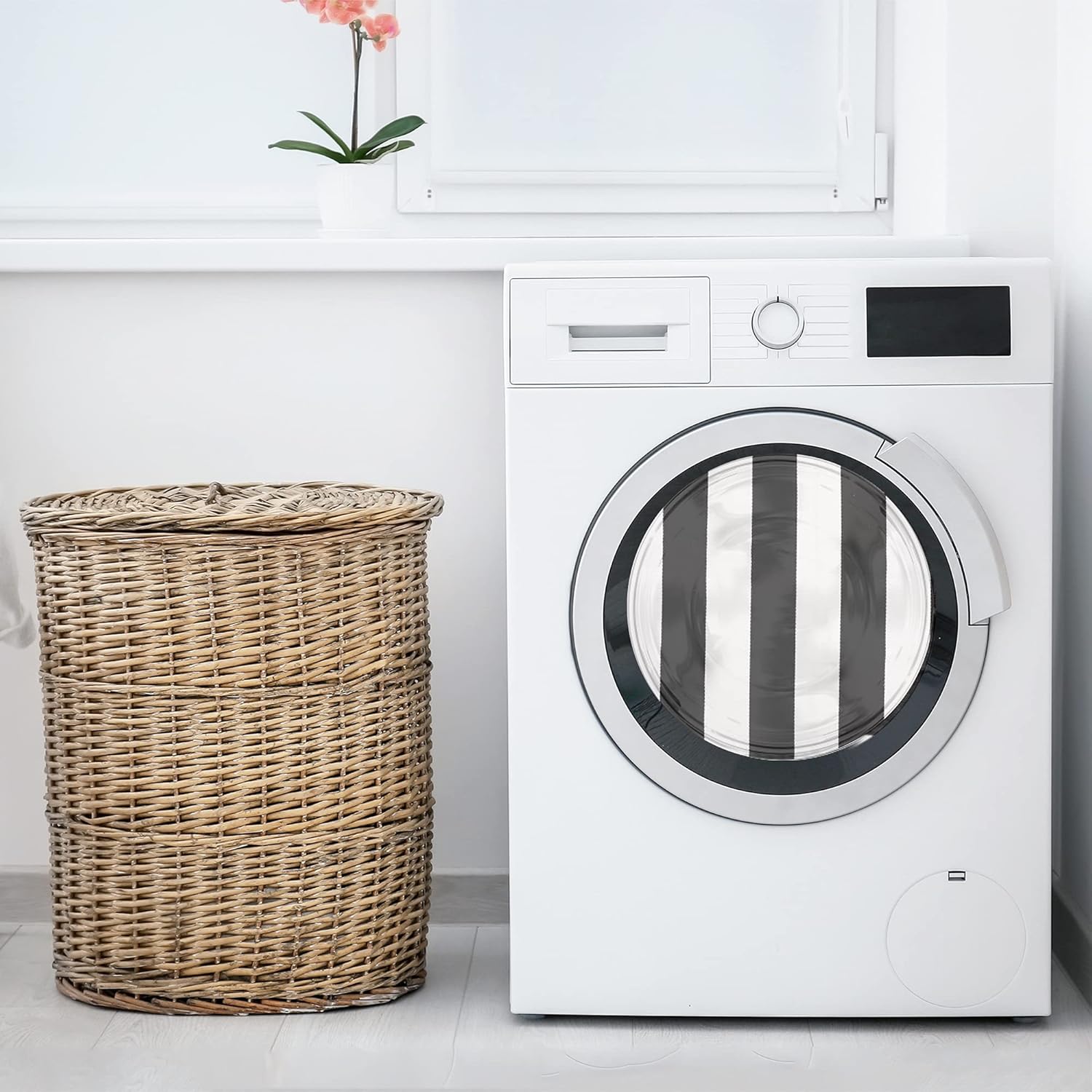 Ckorzen Cotton Black and White Striped Rug 8x10 Reversible Hand-Woven Washable Retro Lattice Striped Outdoor Rugs Black and White Area Rug for Kitchen, Dining Room, Bedroom, Living Room