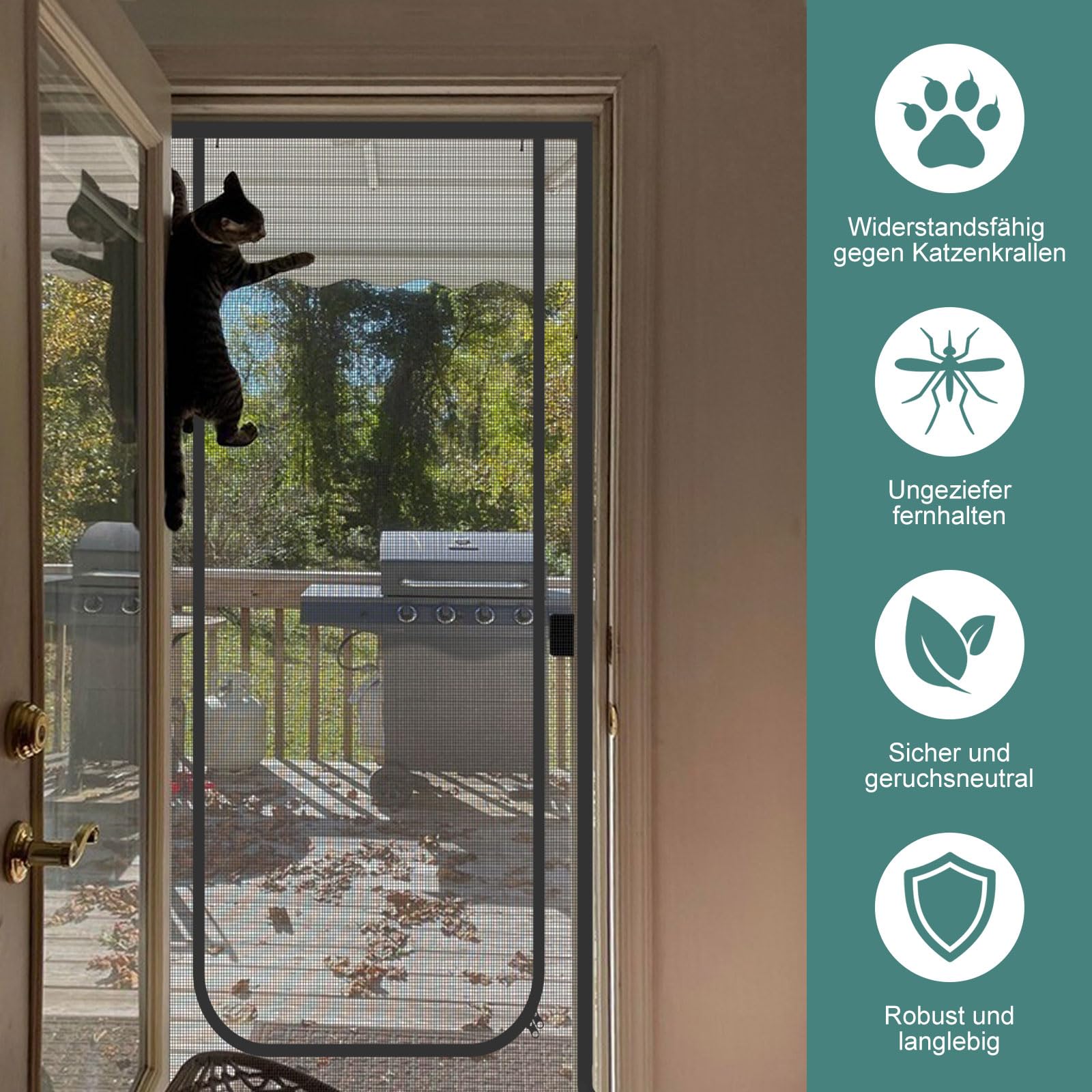 Katzengittertür, verstärkte Maschendrahtgittertür für die Einführung Neuer Katzen, Haustiere drinnen halten, Kratzfest, Reißverschluss, Schwarz (Passend für Türrahmenmaße: 80cm x 200cm)