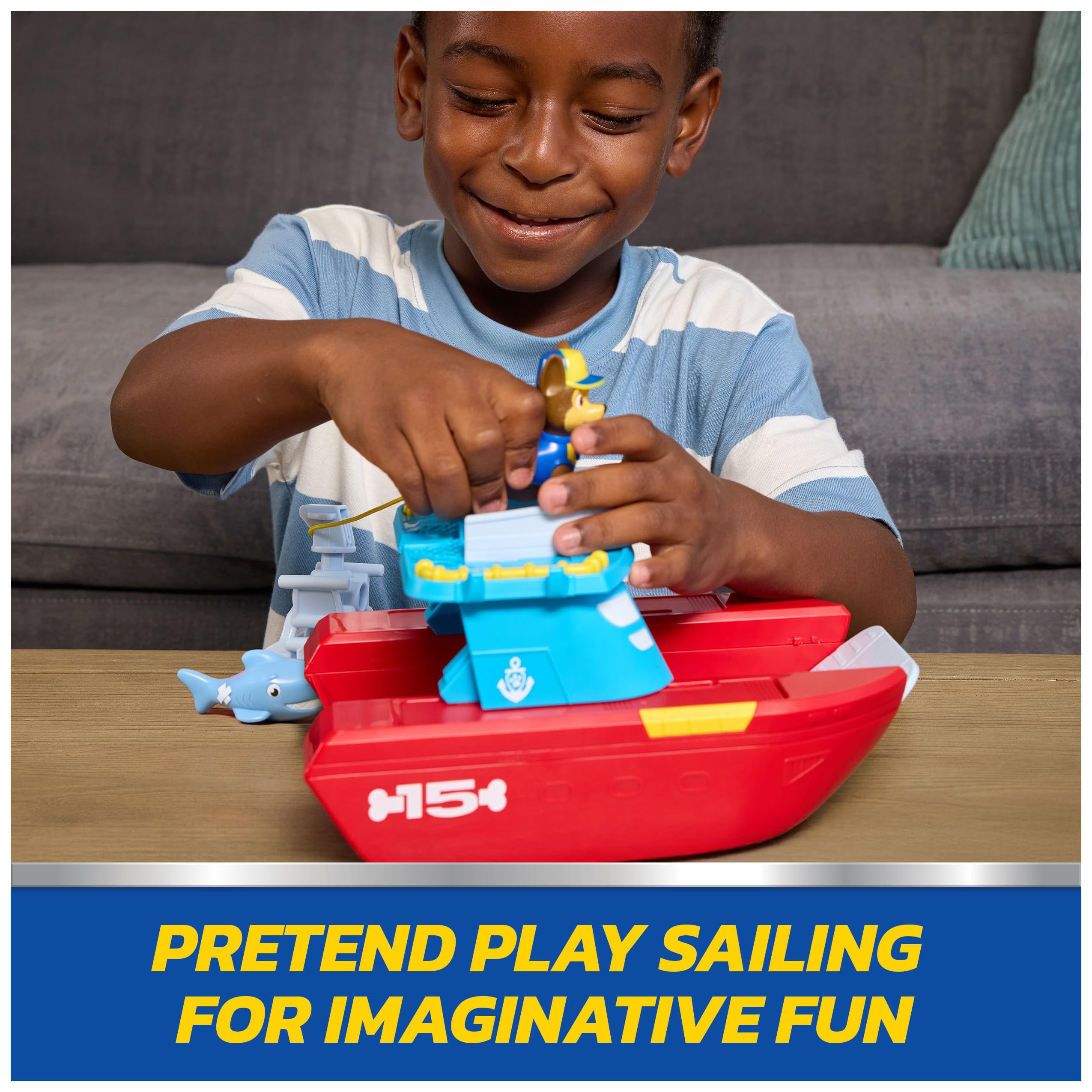 PAW PATROL – Sea Patroller Rettungsboot mit Chase Figur und Hai, ca. 23 cm, 2 Einsatzmodi Wasser & Land, für Kinder ab 3 Jahren