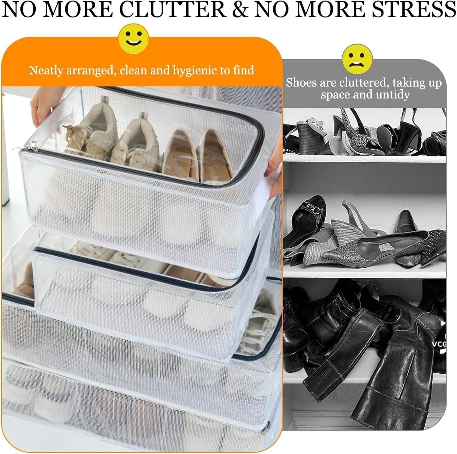 SITSRA Shoe Storage Box 27L Foldable Shoe Organizer for Closet, Dustproof Shoes Rack with Zipper & Handles, Space Saving Shoe Organiser for Men & Women (Pack of 1) 2