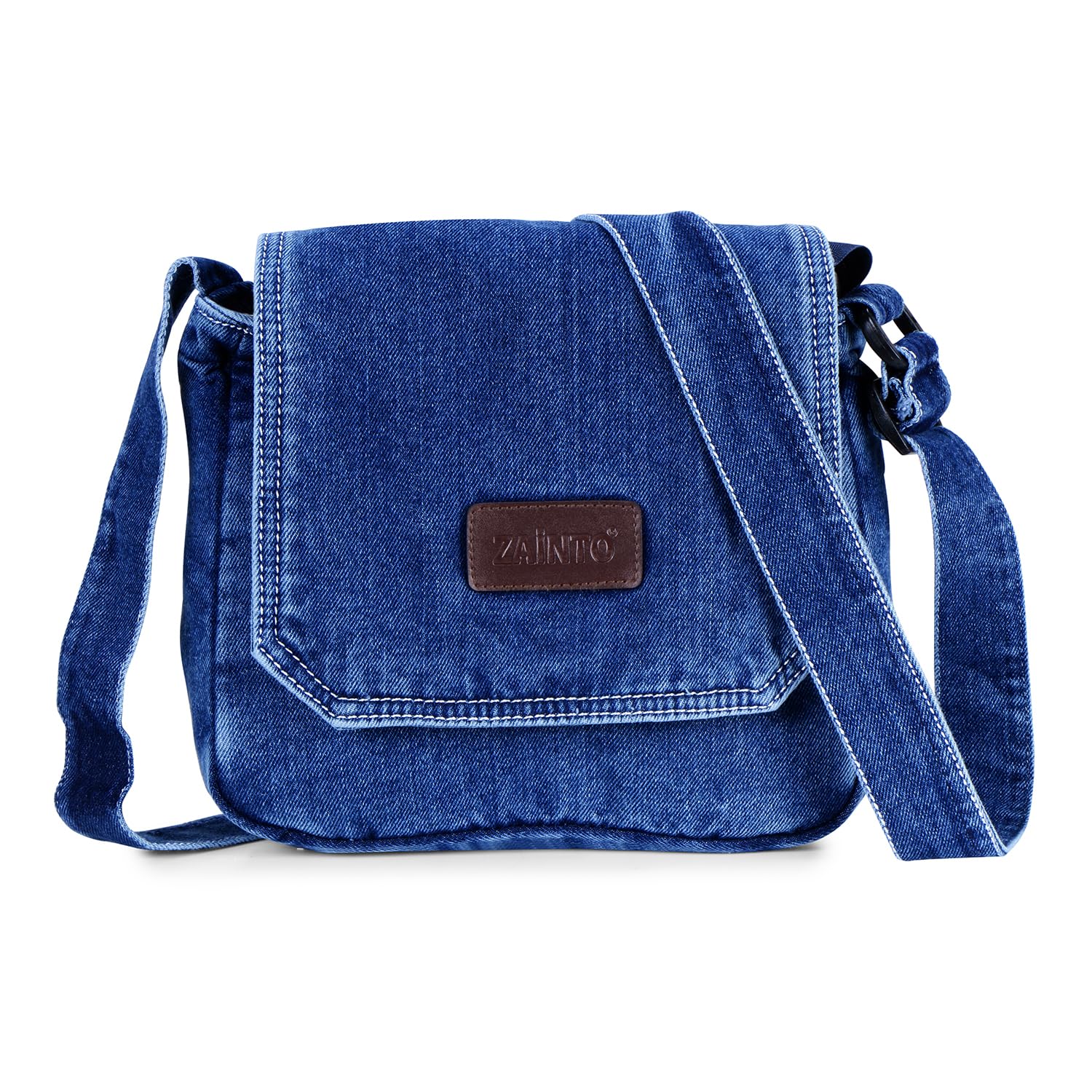 Premium Denim Sling Bag for Women, Multipocket Crossbody, Blue Jeans Side Bag for girls (Medium Blue)-image-1
